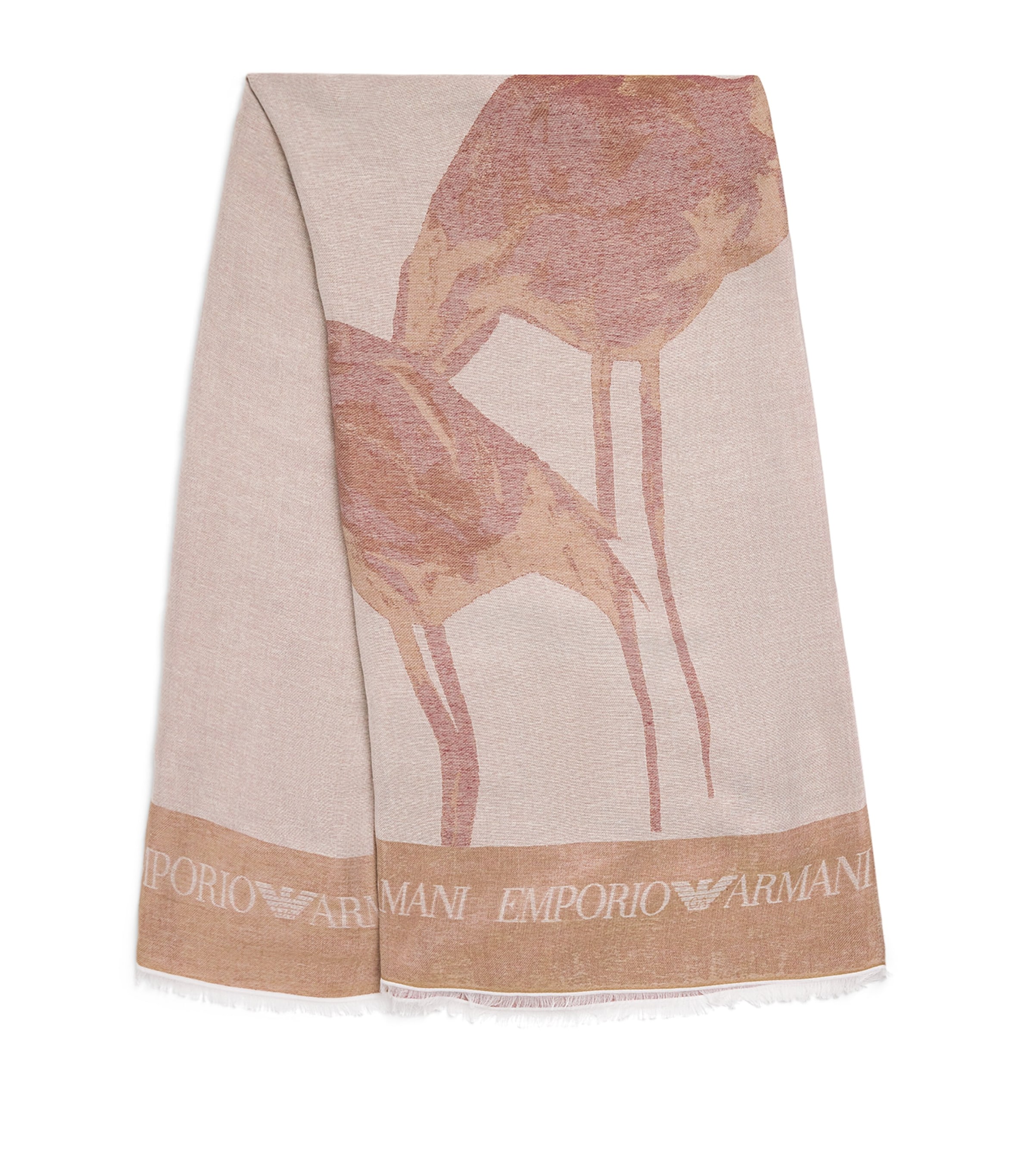 Emporio Armani Flamingo Jacquard Scarf In Brown