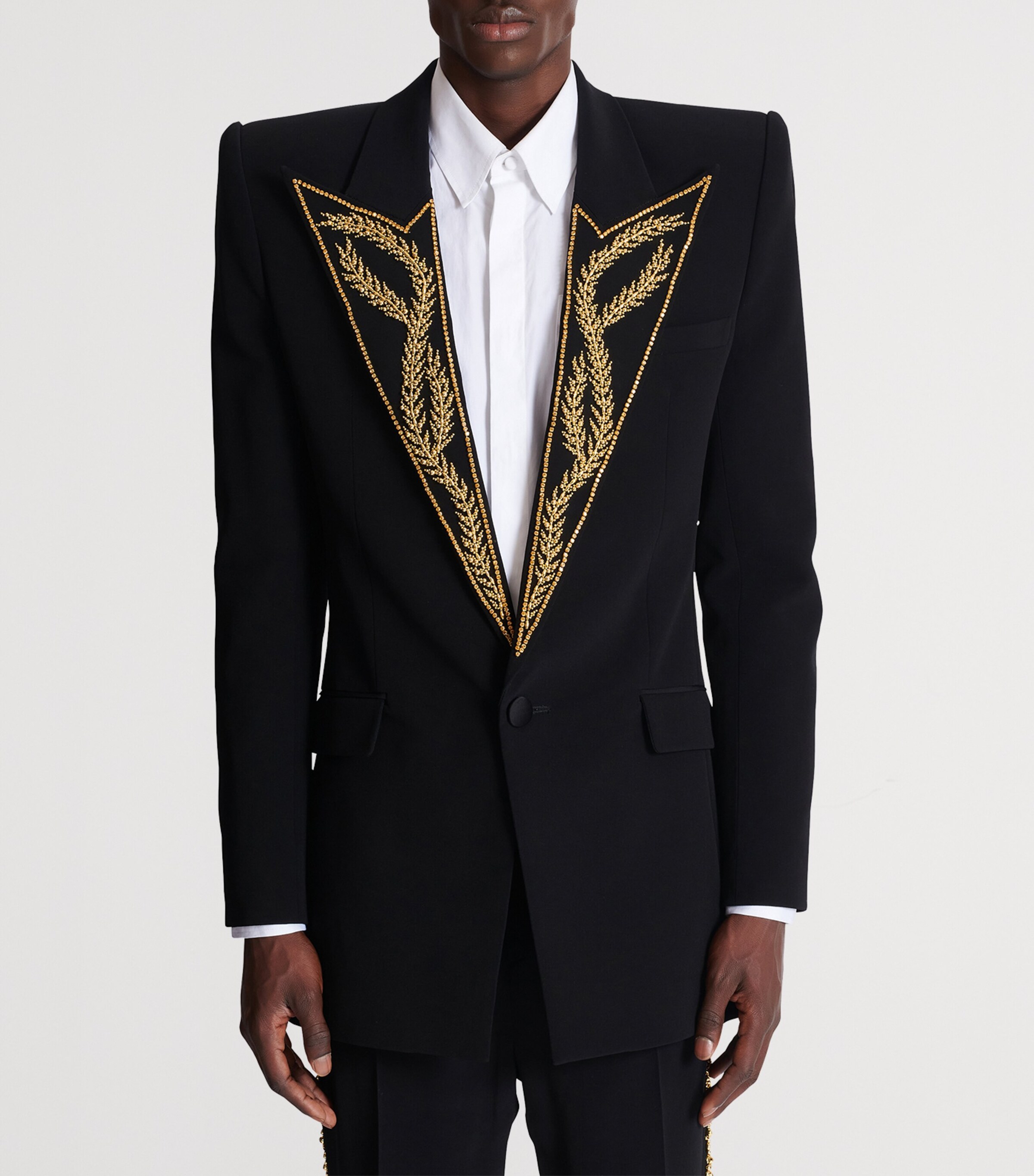 Balmain Mens Embroidered Tuxedo Jacket Ead Noir/or Image 3