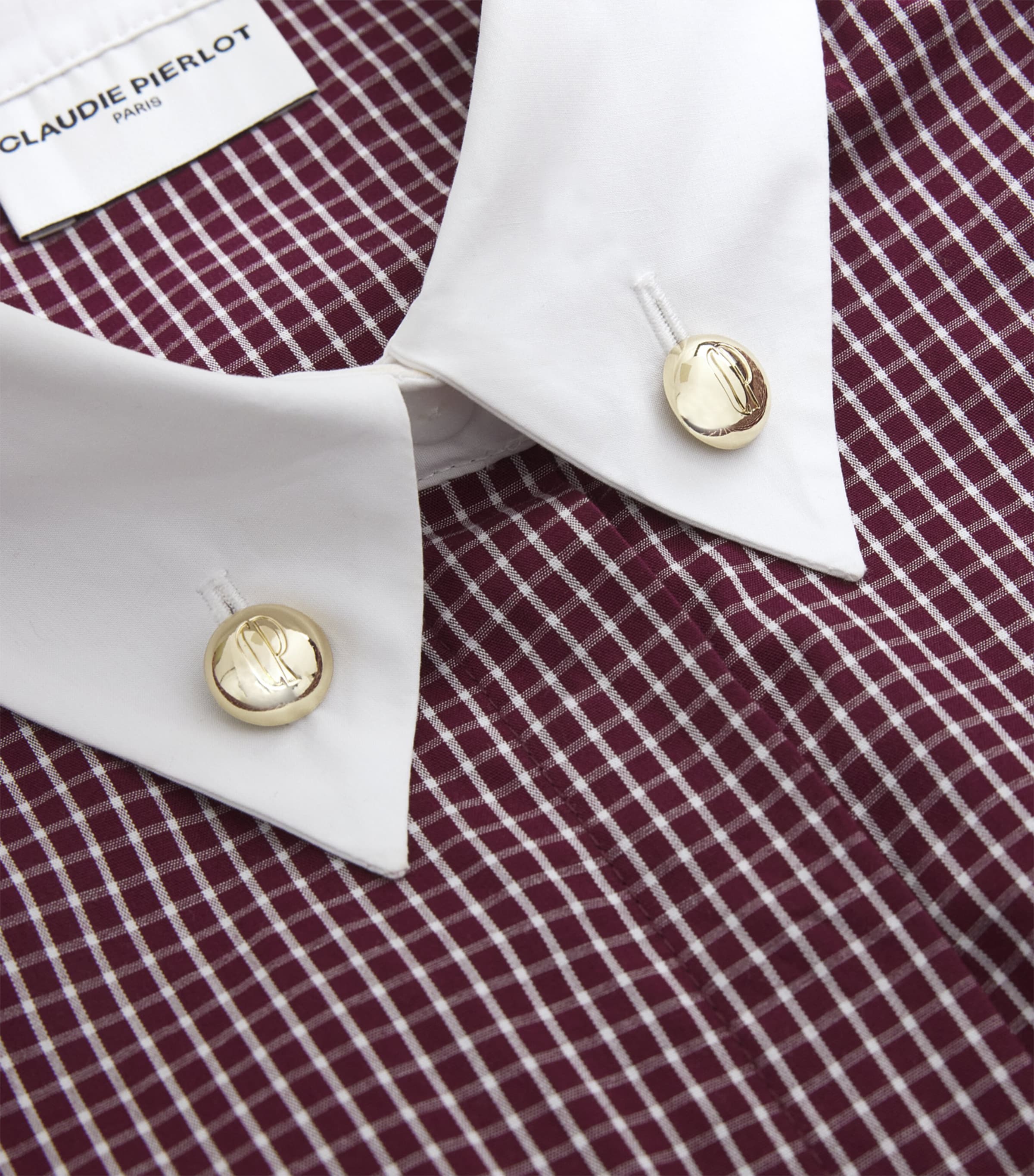 Cotton Check Mini Shirt Dress BURGUNDY PRINT Image 5