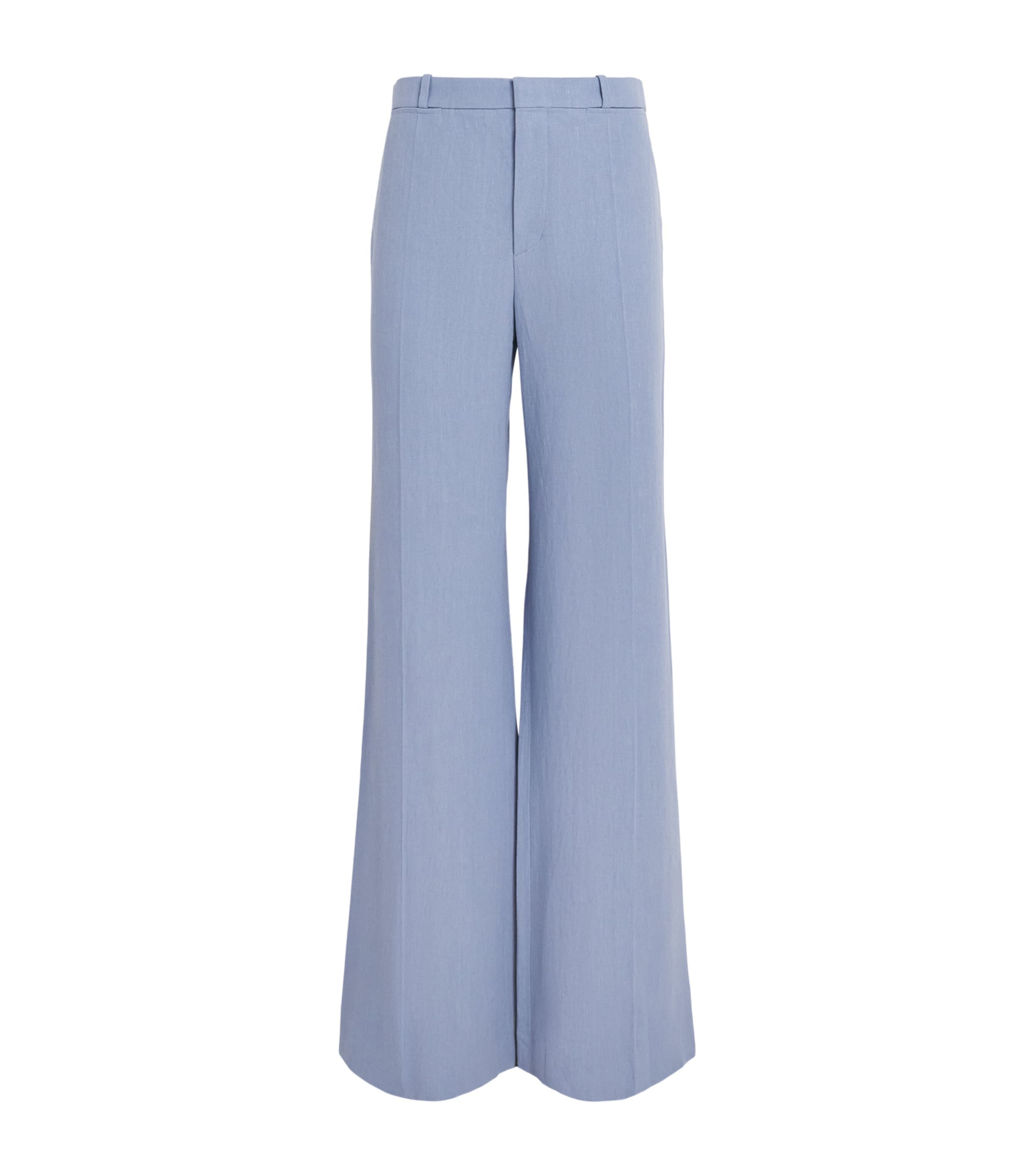 Chloé Womens Linen Flared Trousers Pebble Blue Image 1
