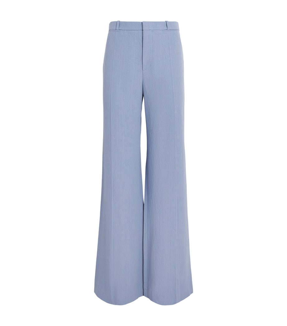 Chloé Womens Linen Flared Trousers Pebble Blue Image 1