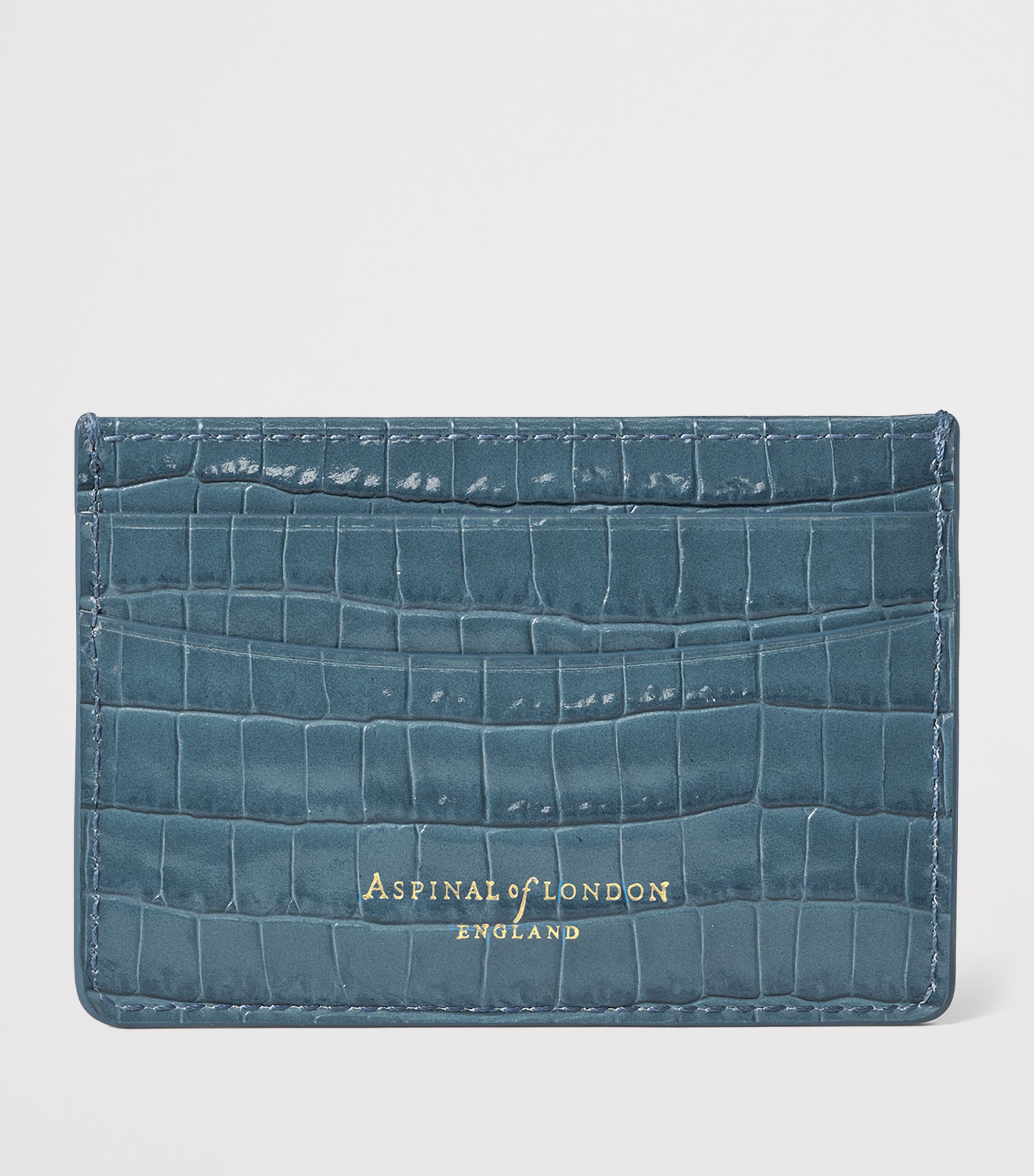 Leather Croc-Embossed Slim Card Holder PEACOCK Image 2