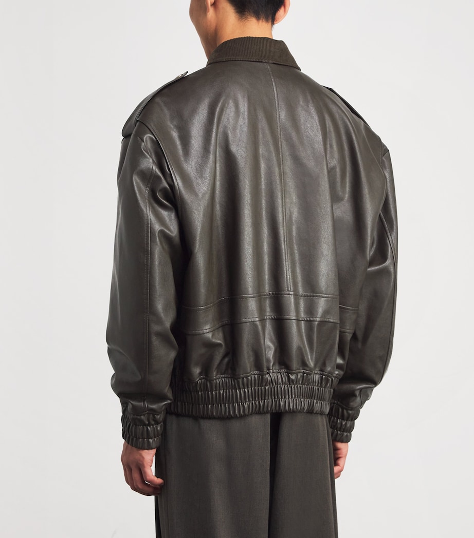 System Mens Faux Leather Bomber Jacket Dark Brown Db Image 4