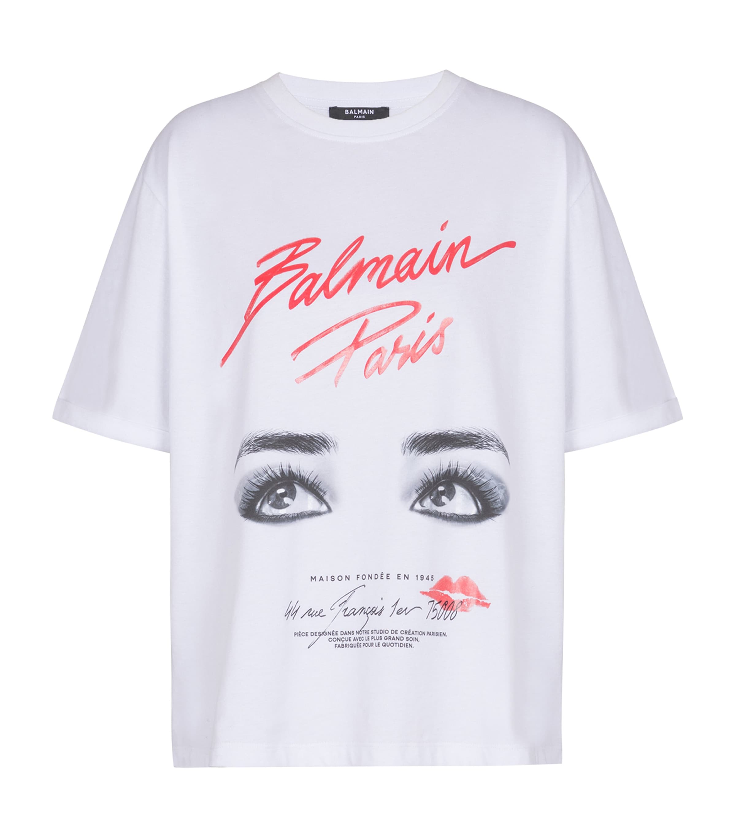 Shop Balmain Cotton Beauty Print T-shirt In White