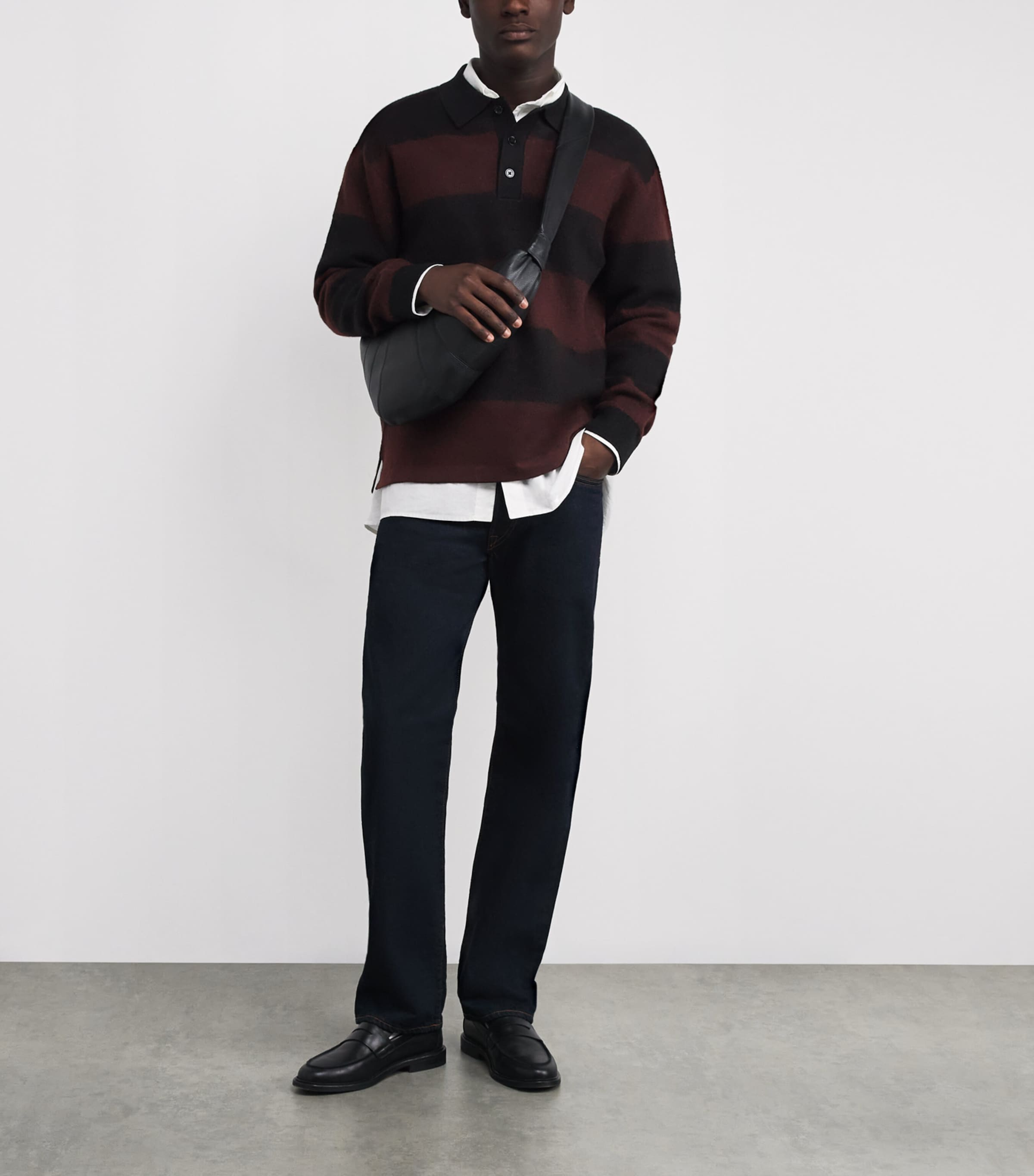 NN.07 Mens Wool Stripe Rugby Polo Sweater Black Image 2