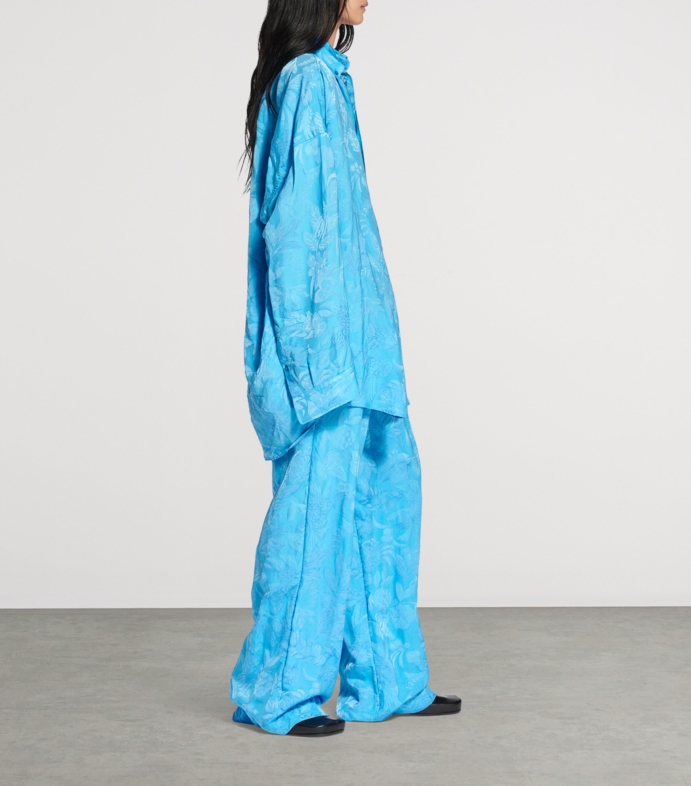 Balenciaga Womens Floral-Jacquard Cocoon Long-Sleeve Shirt Image 6