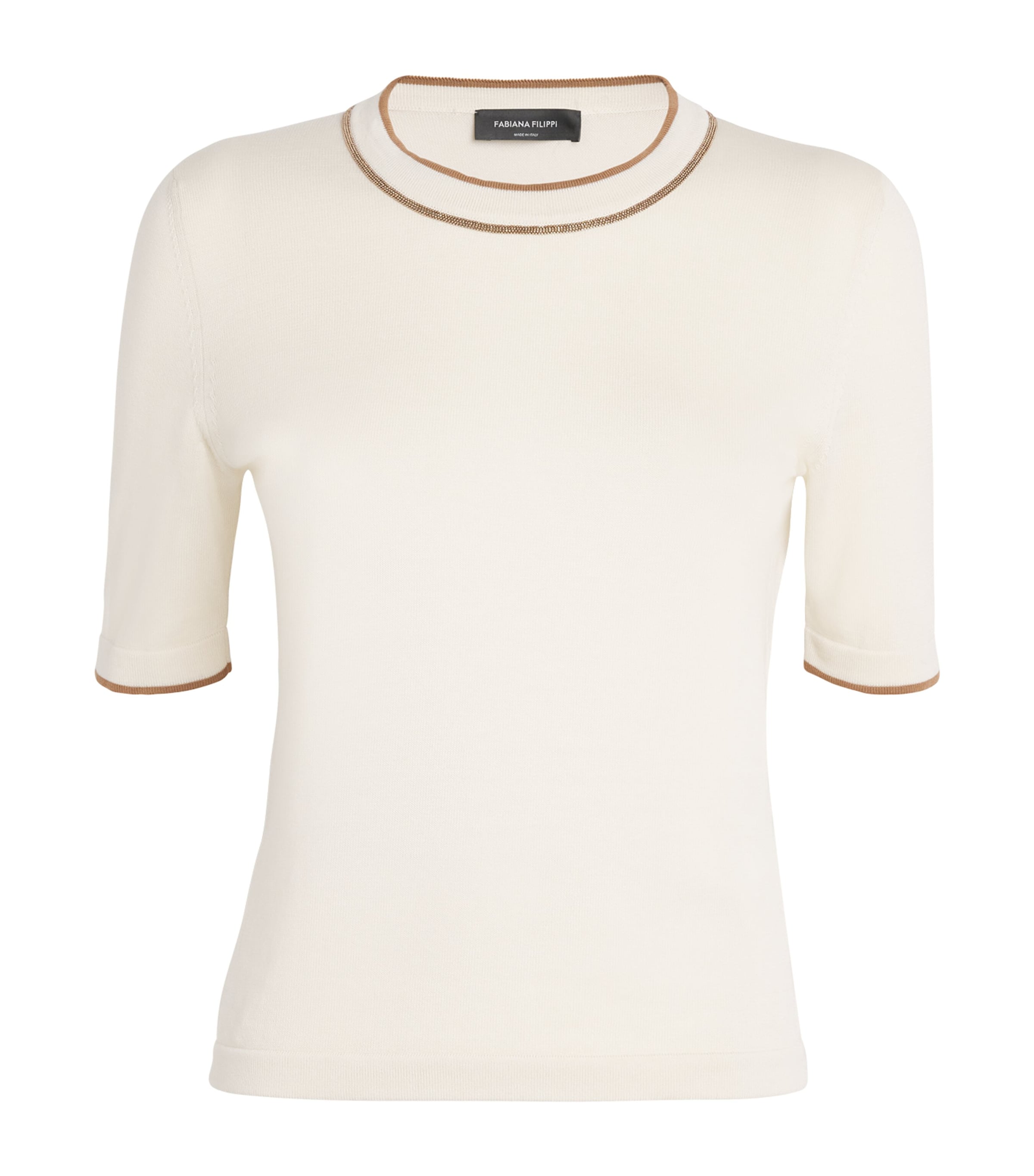 Cotton Embellished-Neck T-Shirt VR1 BURRO/VIMINI Image 1