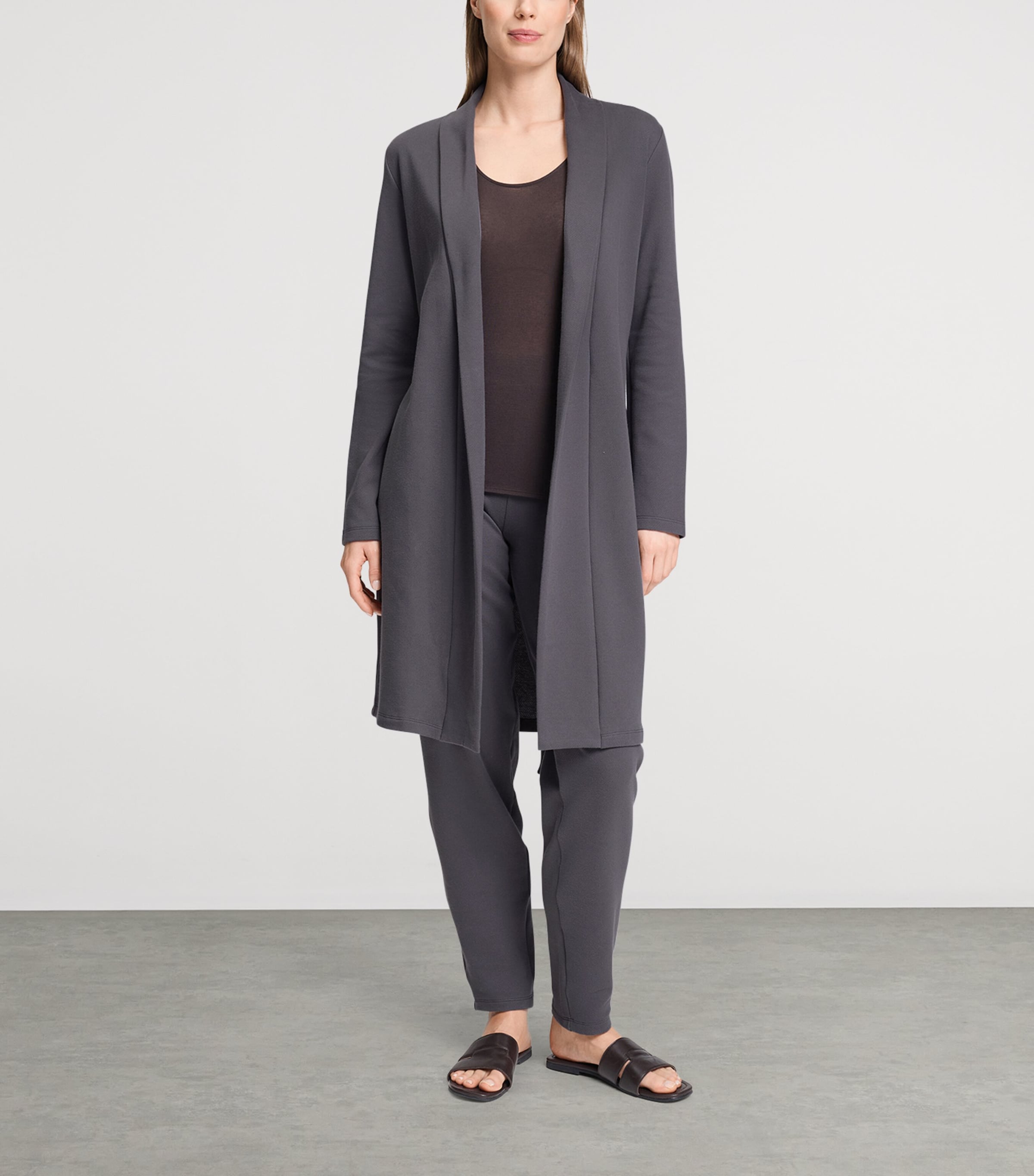 Hanro Womens Cotton-Blend Robe Dark Sesame Image 2