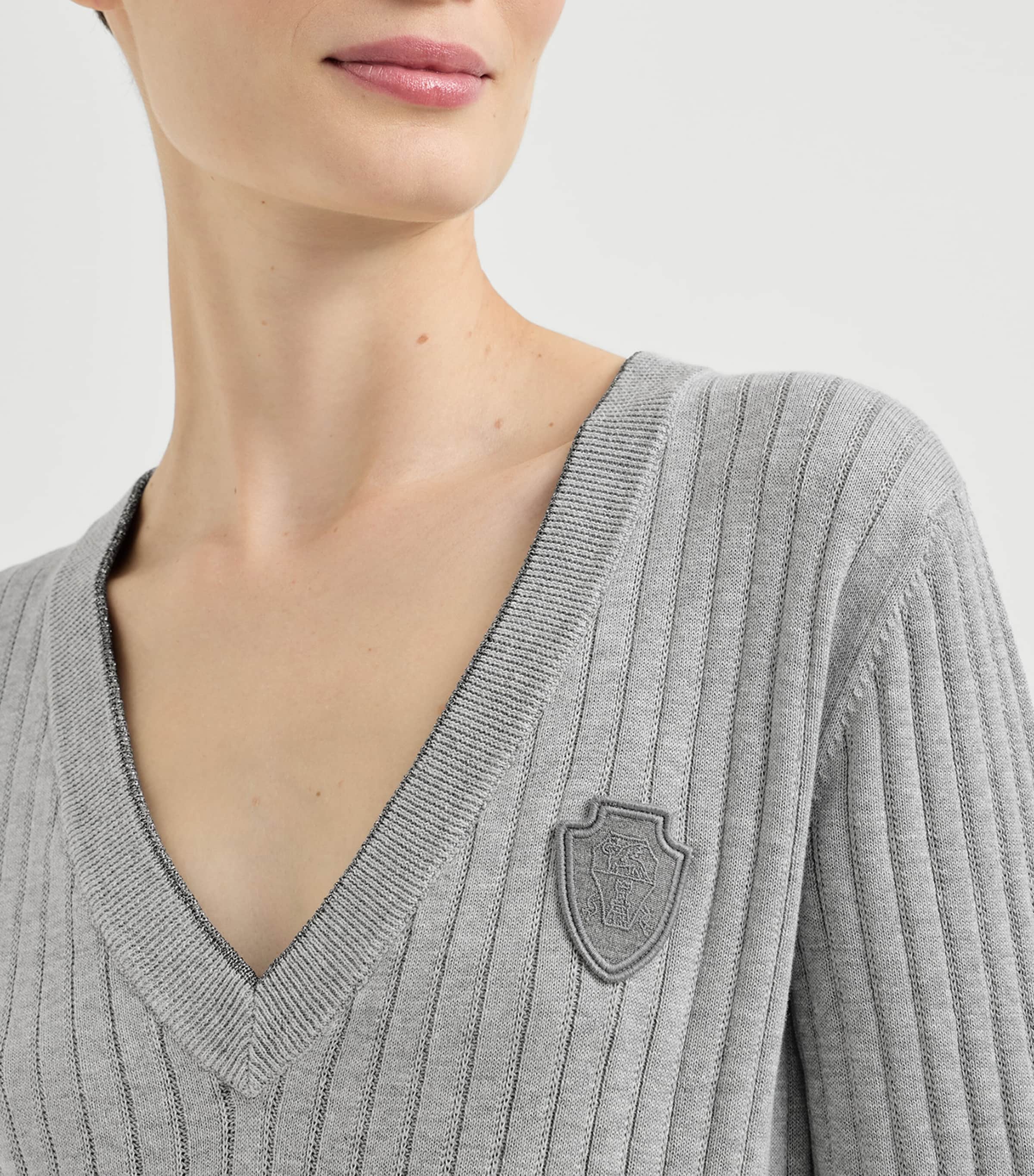 Brunello Cucinelli Womens Cotton Ribbed V-Neck Sweater Image 6
