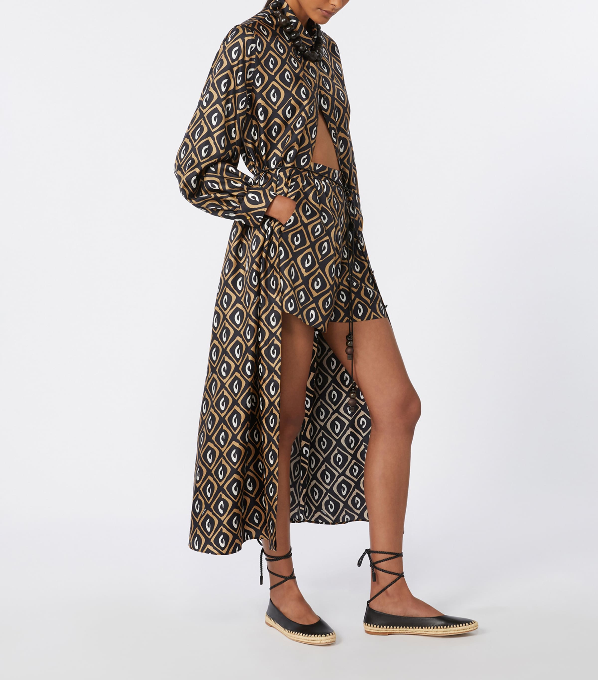 Max Mara Womens Silk Twill Printed Midi Shirt Dress Black Image 2