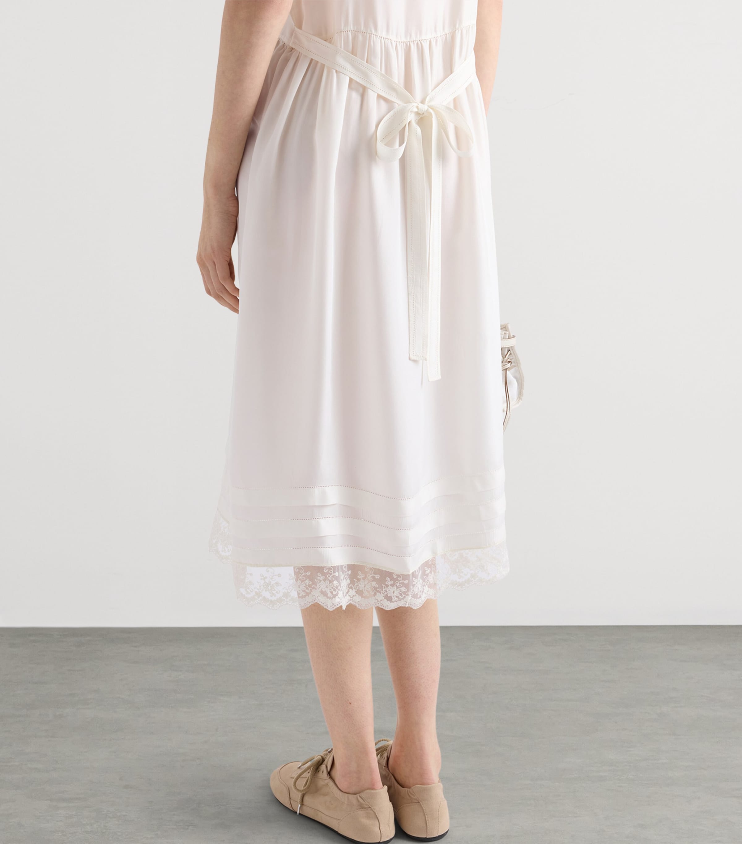 Prada Womens Cupro-Silk Embroidered Midi Dress Neutral Image 6