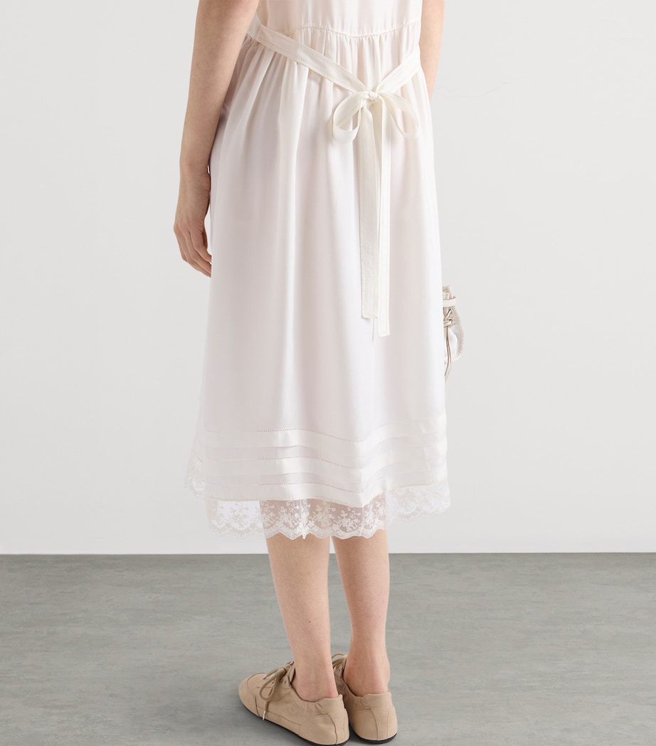 Prada Womens Cupro-Silk Embroidered Midi Dress Neutral Image 6