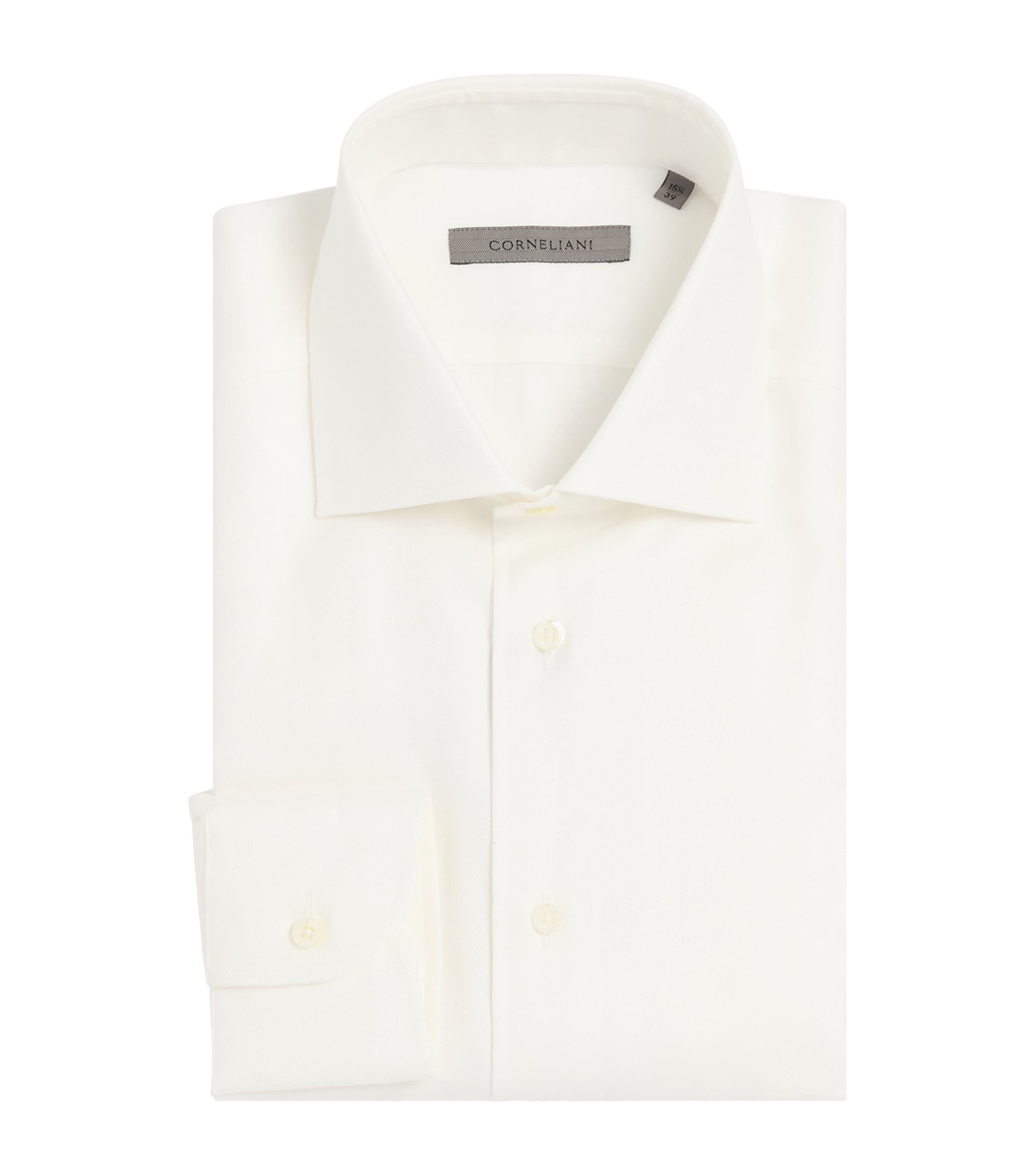Corneliani Mens Cotton Herringbone Shirt Optical White Image 1