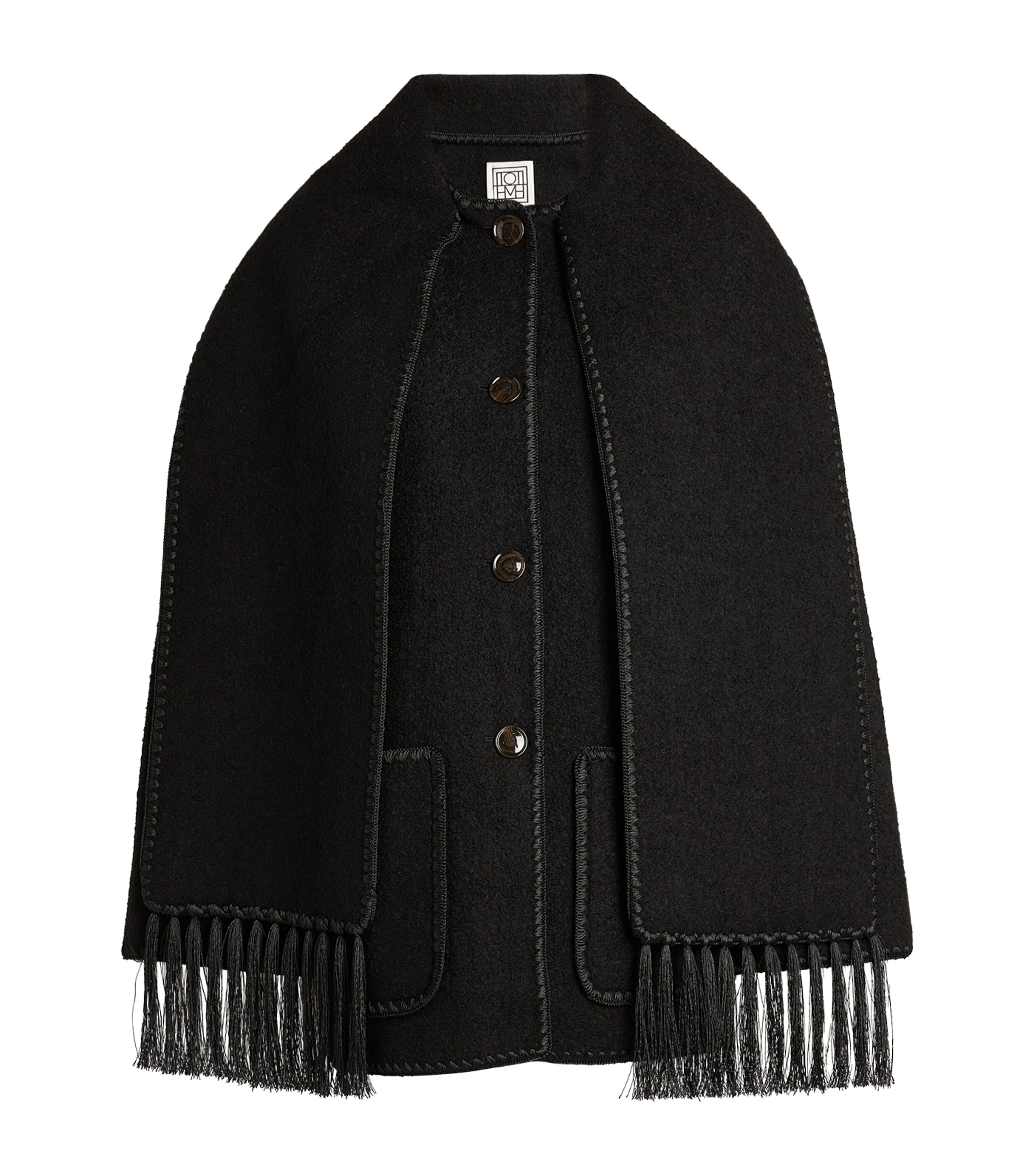 Totême Toteme Women Wool Blend Coat With Embroidery And Scarf In Black