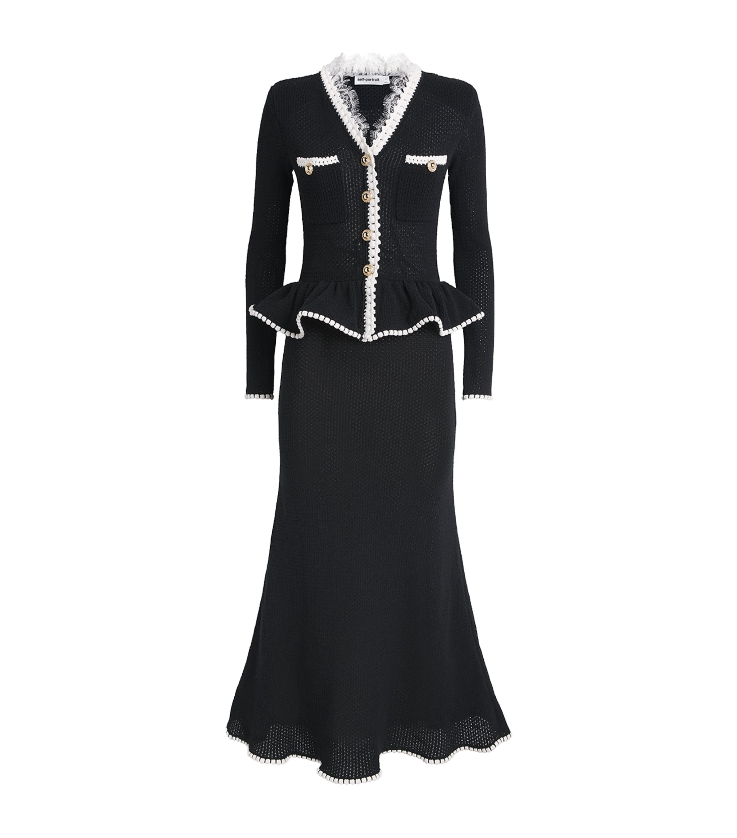 Lace-Trim Knitted Midi Dress BLACK Image 1