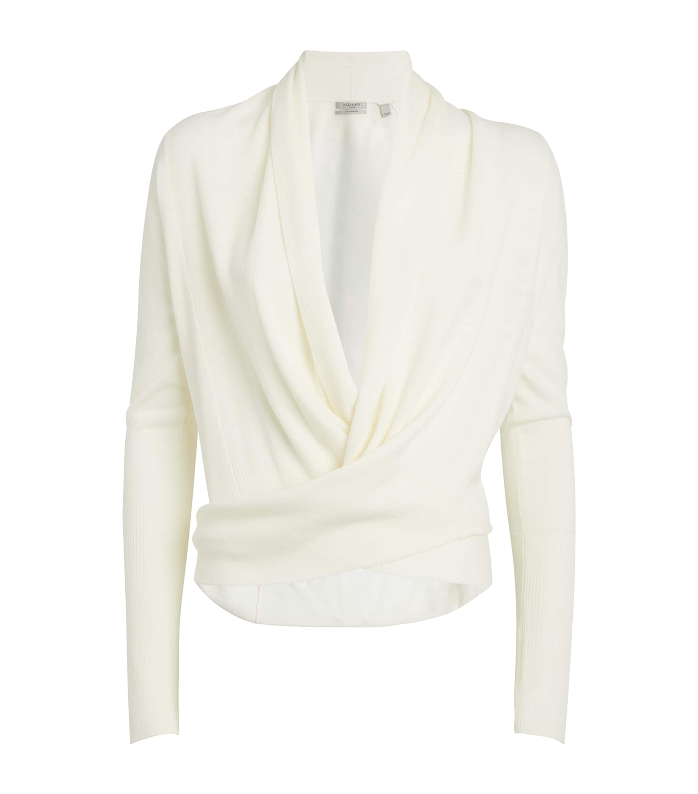 Allsaints Womens Chalk White Wasson Pirate-wear Merino-wool Cardigan In White