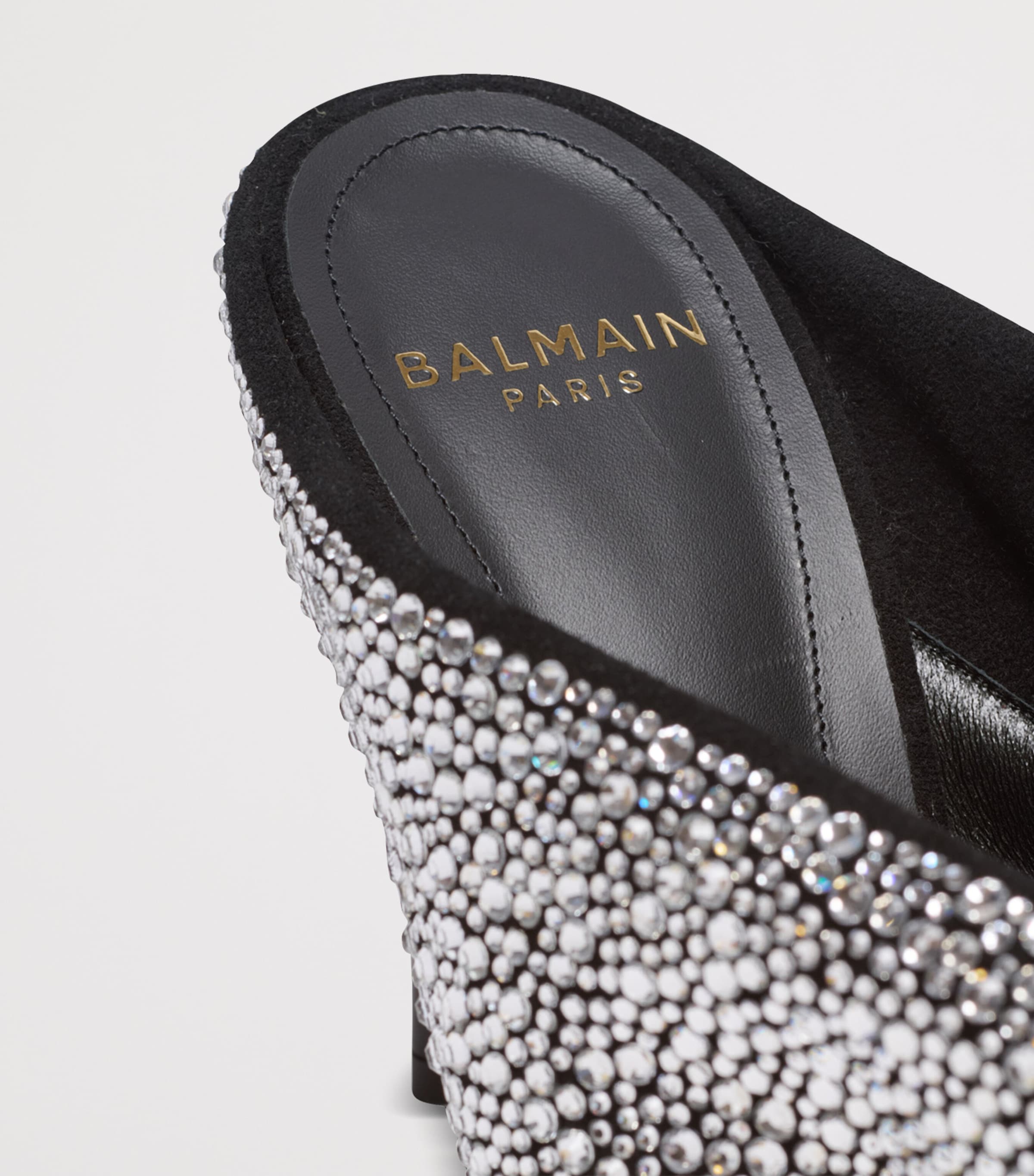 Balmain Leather Rhinestone-Embellished Pierced Heeled Mules 95 Eqo Noir/ Cristal Image 5