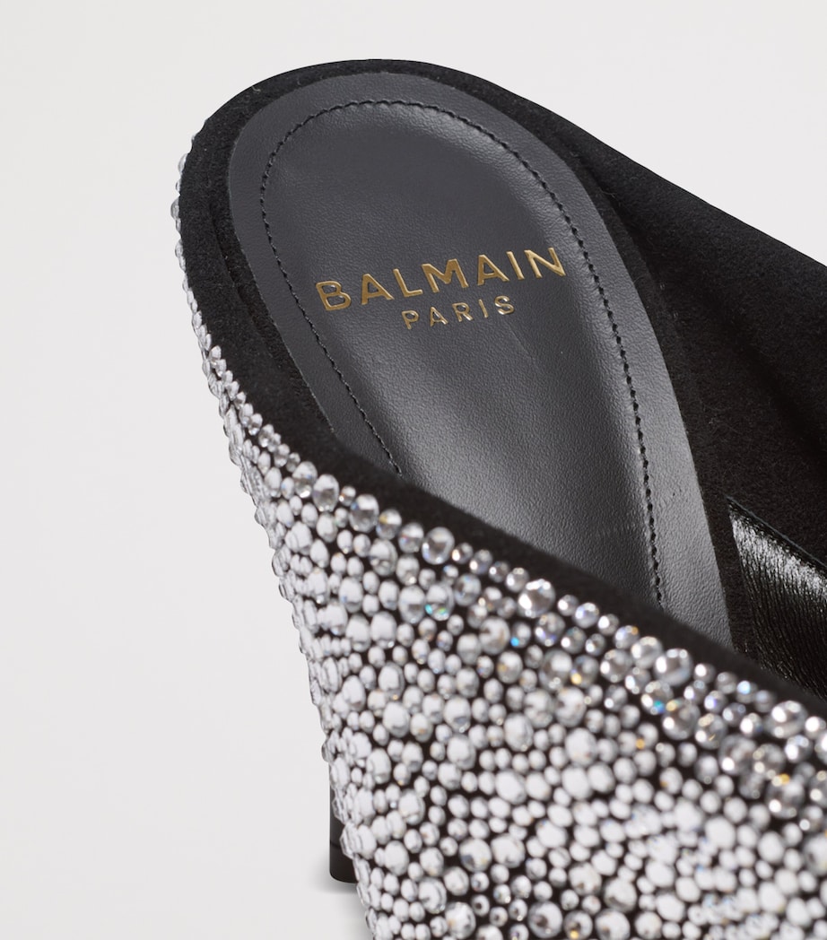 Balmain Leather Rhinestone-Embellished Pierced Heeled Mules 95 Eqo Noir/ Cristal Image 5