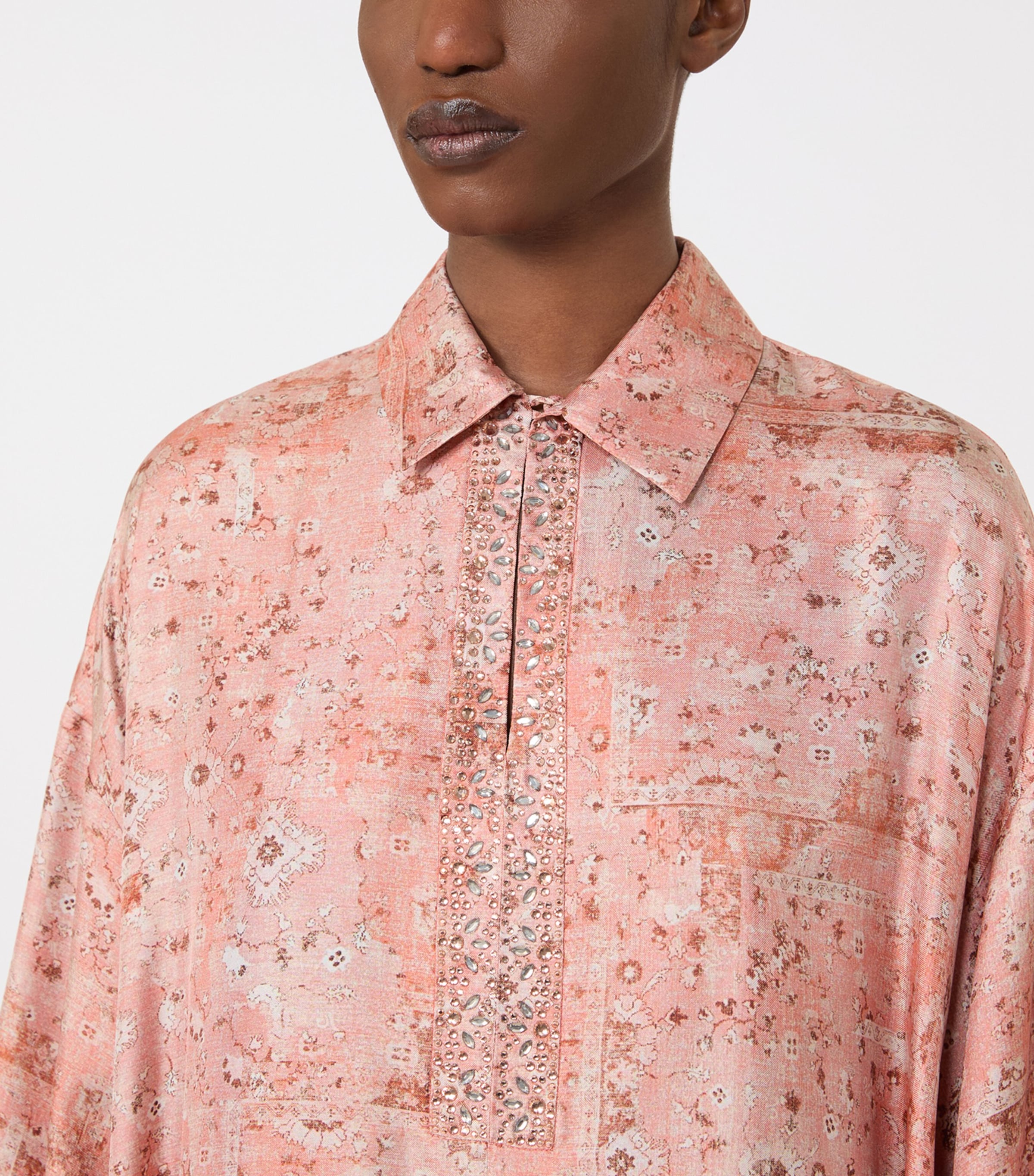 Printed Maxi Shirt Dress CORAL Image 5