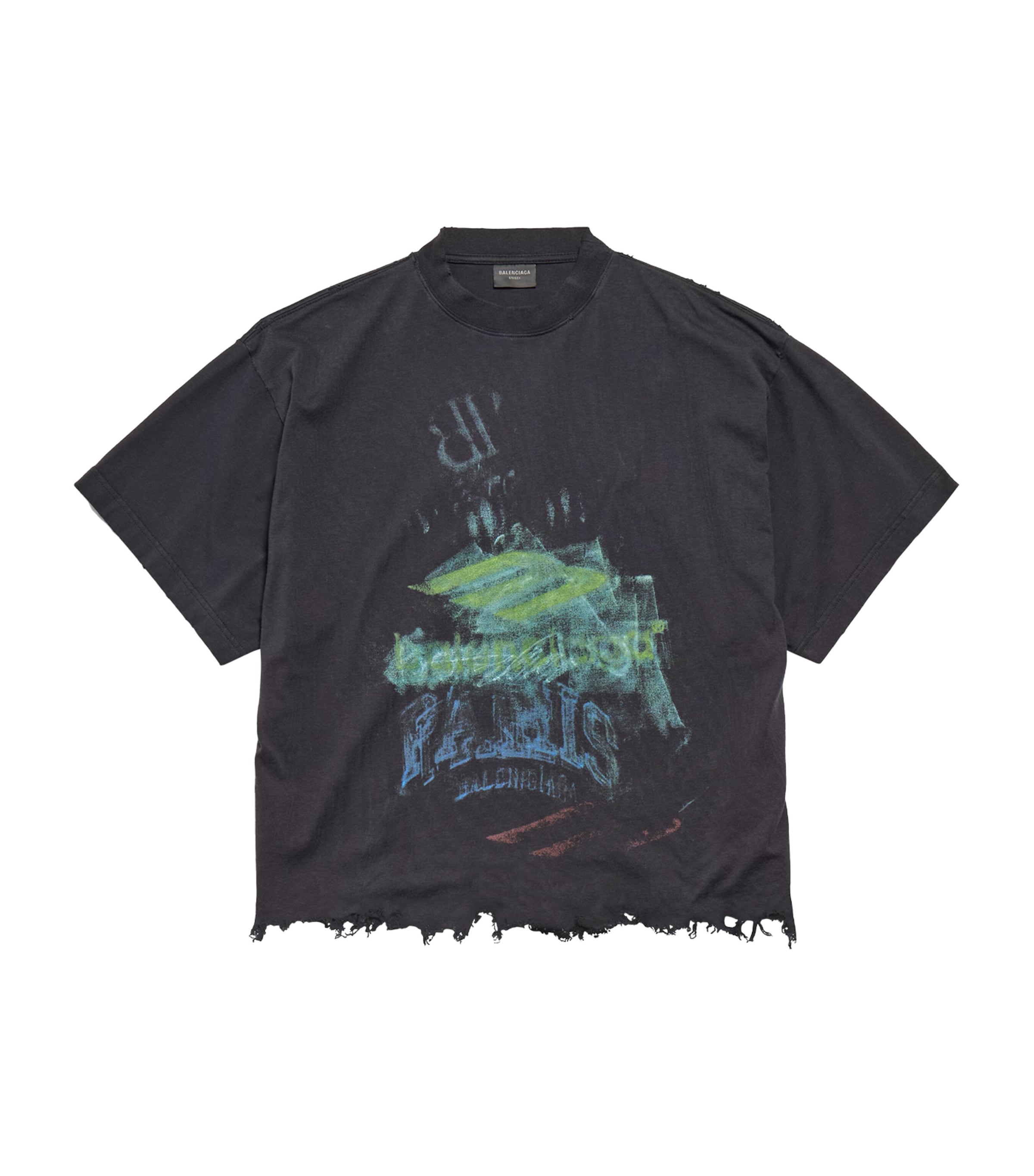 Balenciaga Cotton Cropped Graphic T-shirt In Black