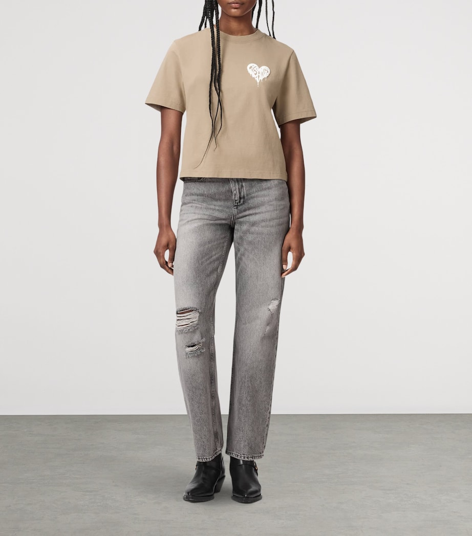 AllSaints Womens Organic Cotton Lisa Trip Logo T-Shirt Shale Grey Image 2