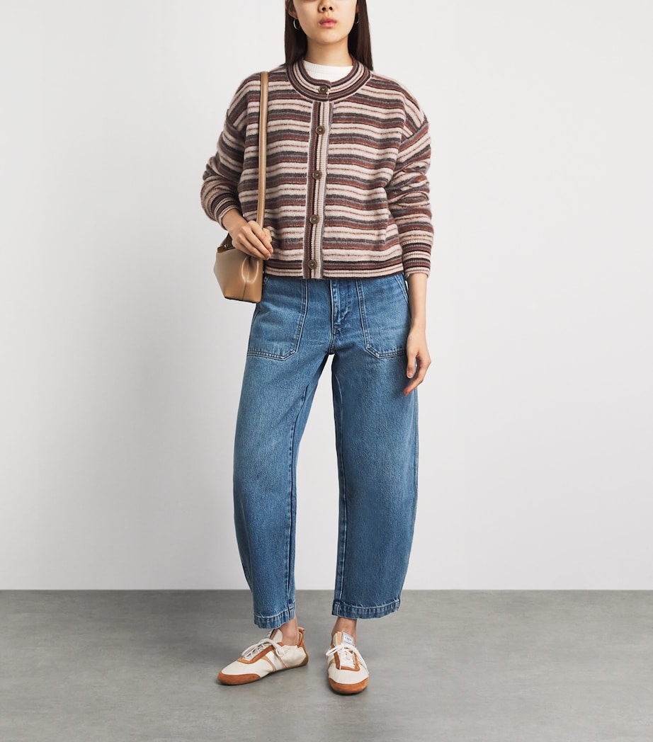 FRAME Womens Mohair-Blend The Femme Stripe Cardigan Sky Blu Multi Stripe Image 2