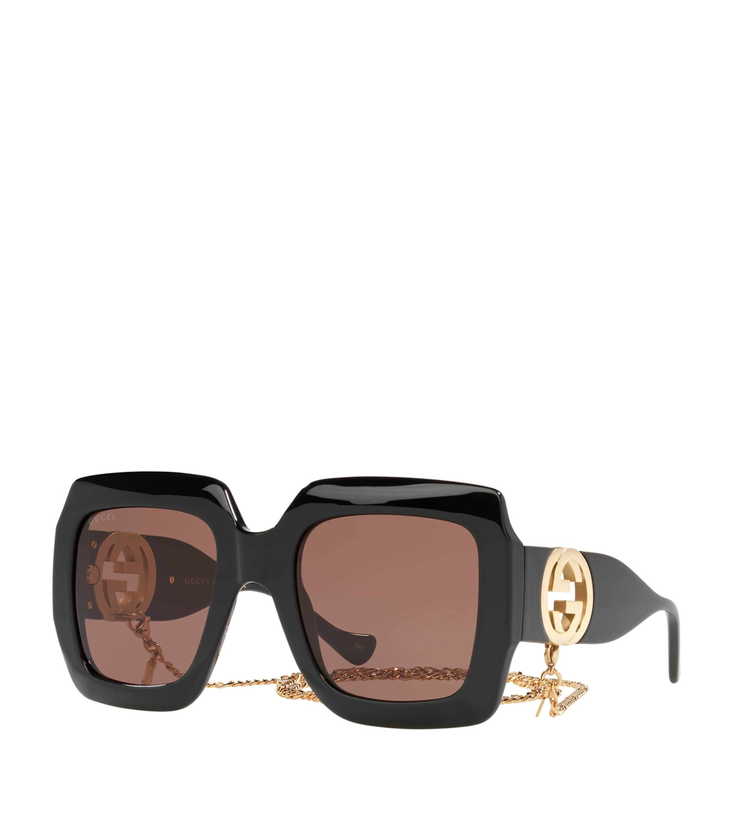 Gucci Rectangle Sunglasses With Chain In Black