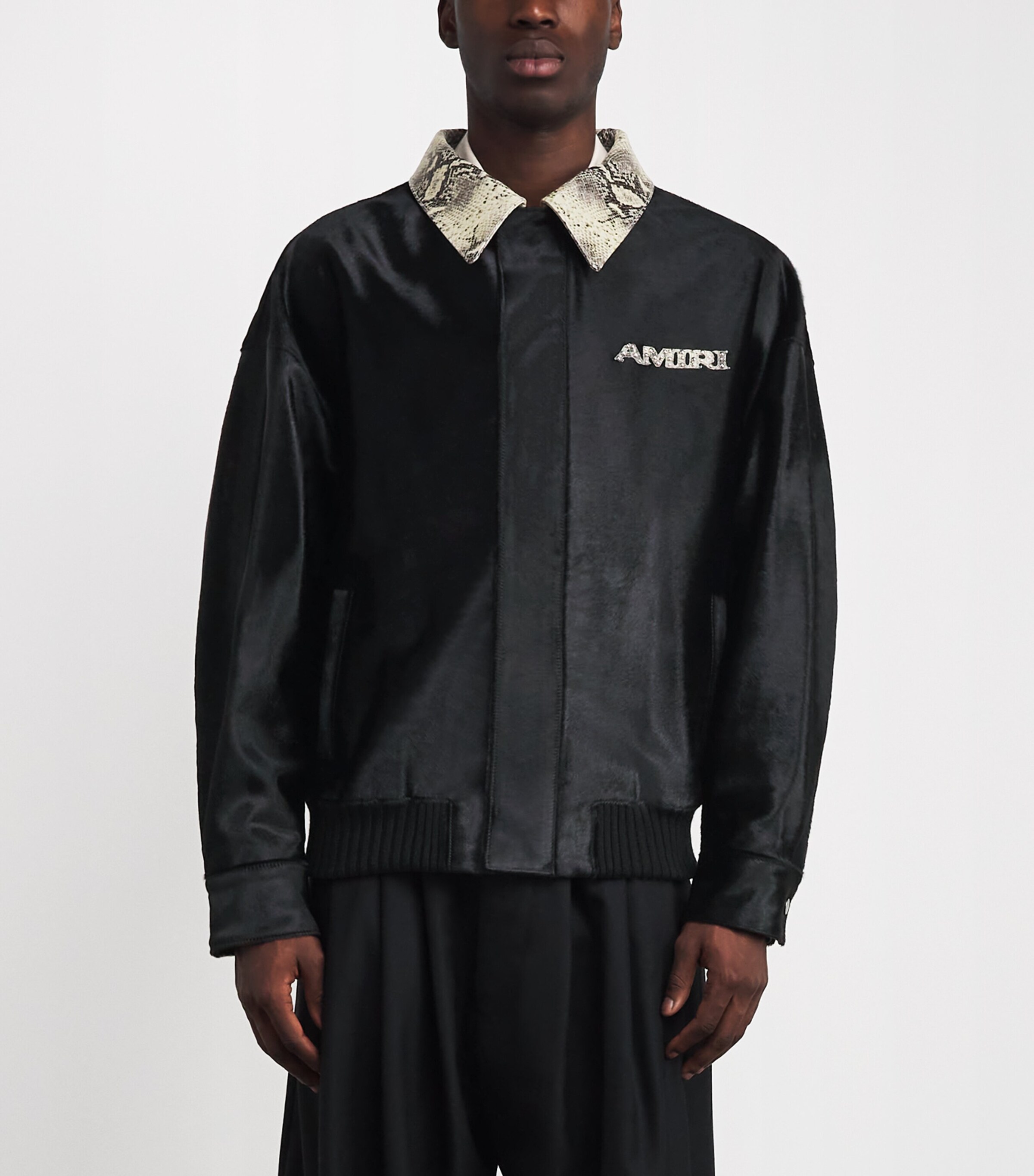 AMIRI Mens Faux Fur Snakeskin Collar Jacket Black Image 3