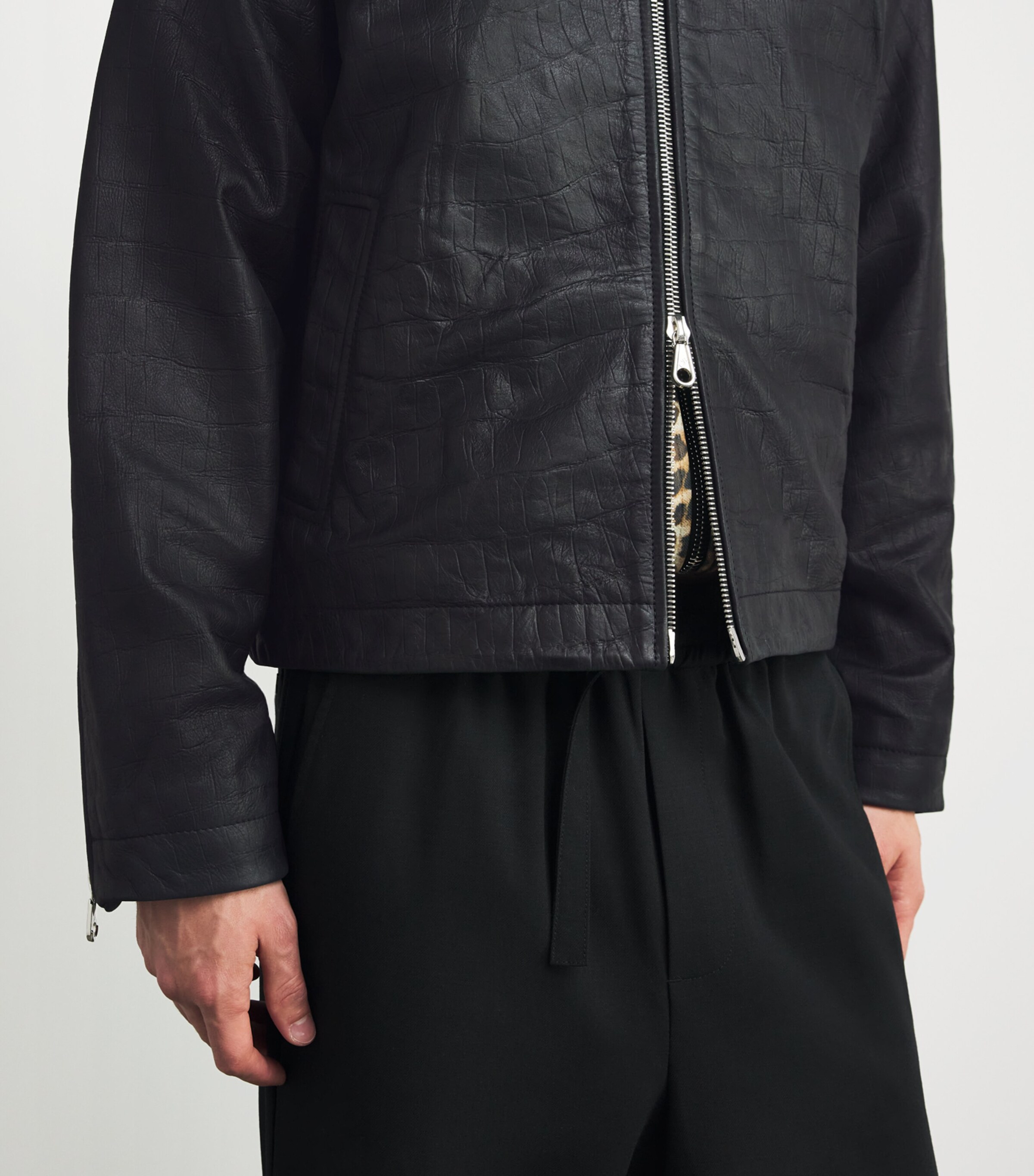 COLE BUXTON Black Croc-Embossed Leather Jacket | Harrods US