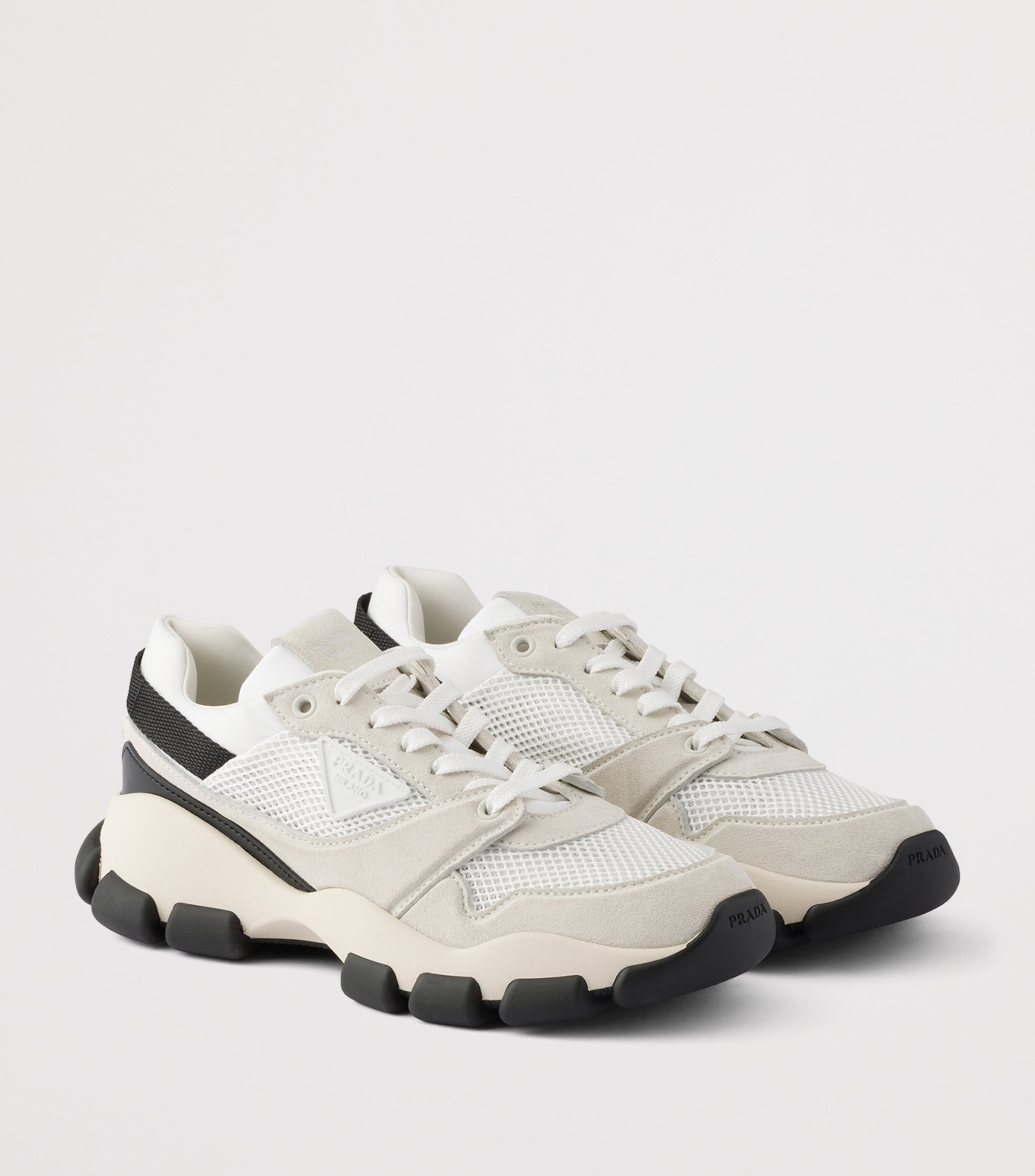 Prada Mesh Fabric and Suede Sneakers White Image 2