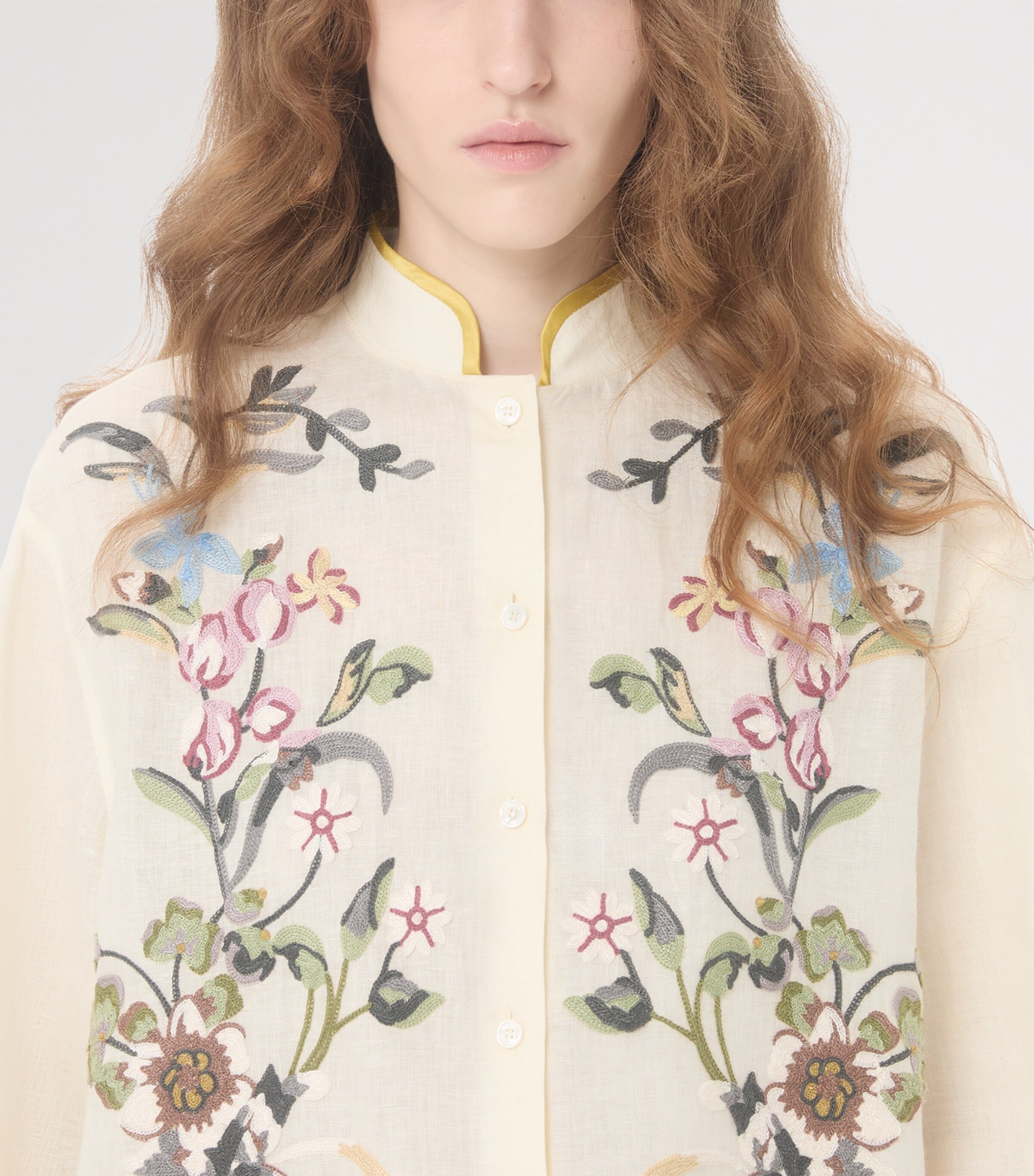 Valentino Womens Linen Floral-Embroidered Shirt Image 7