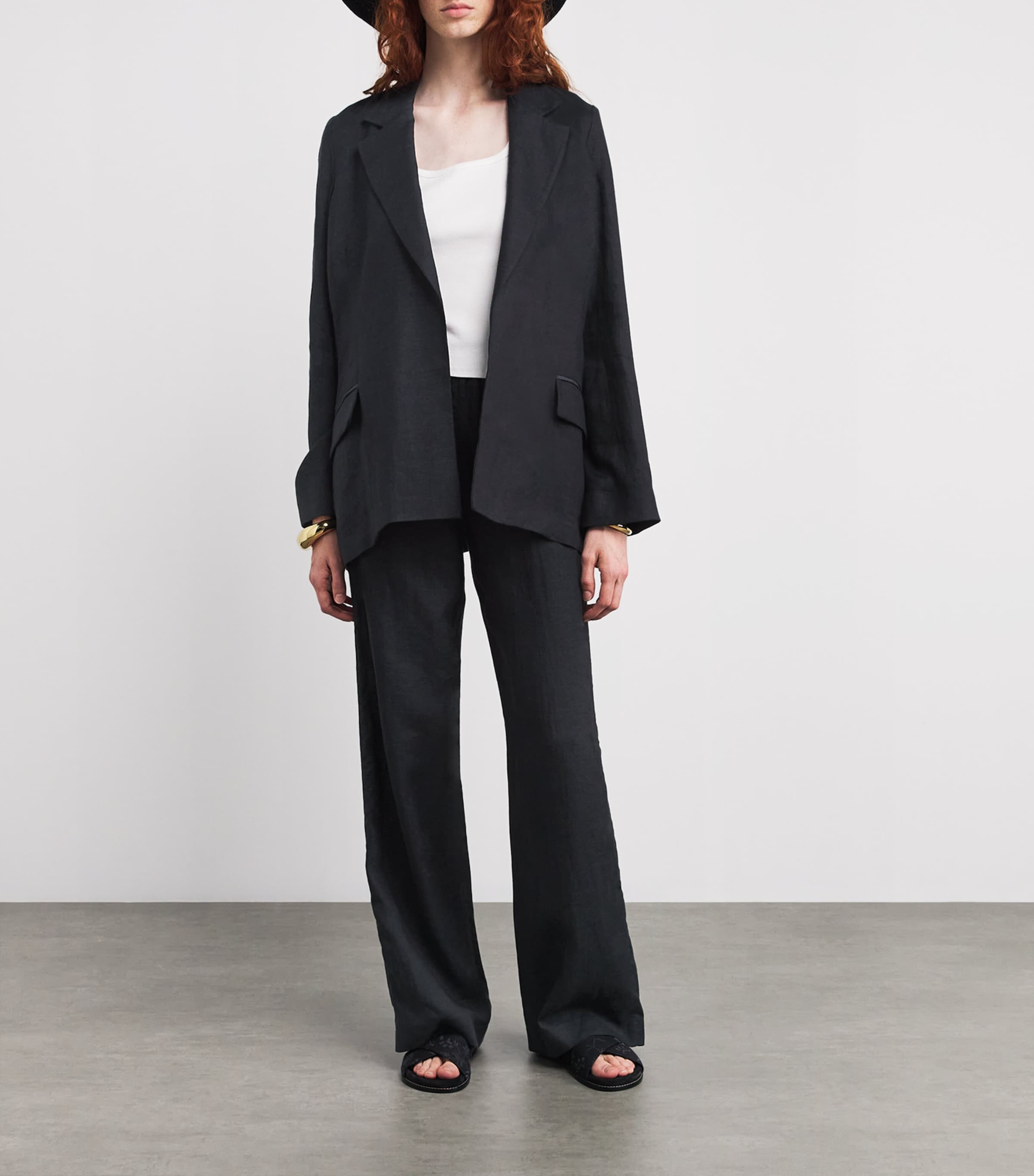 Eleventy Womens x Harrods Linen Elasticated Palazzo Trousers Nero Image 2