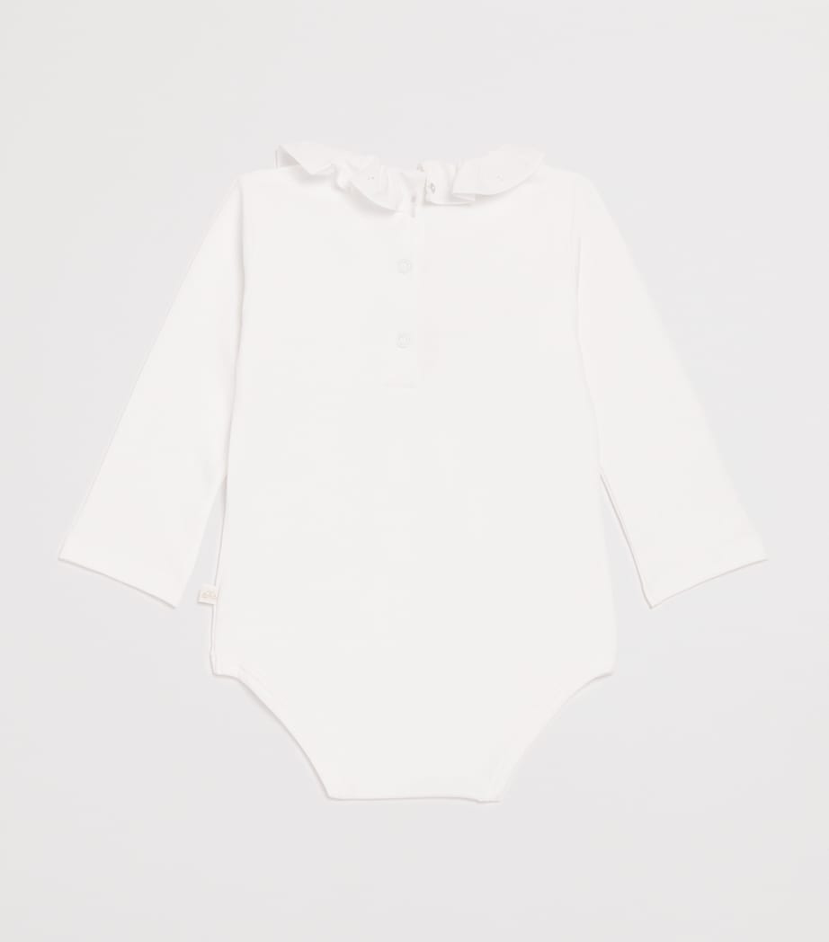 Marie-Chantal Pima Cotton Athena-Embroidery Bodysuit (0-24 Months) White/lilac Image 2