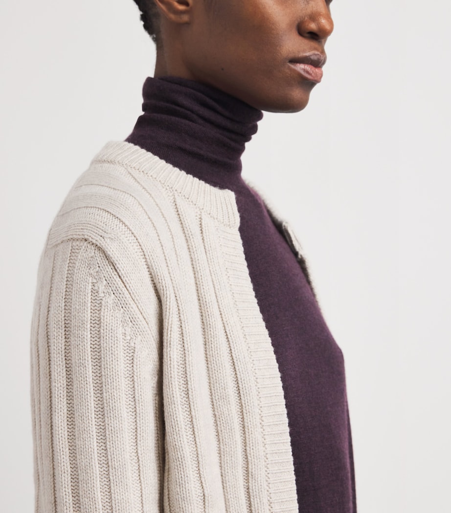 Johnstons Of Elgin Womens Cashmere Ribbed Lecht Cardigan Lunan Sand Image 3