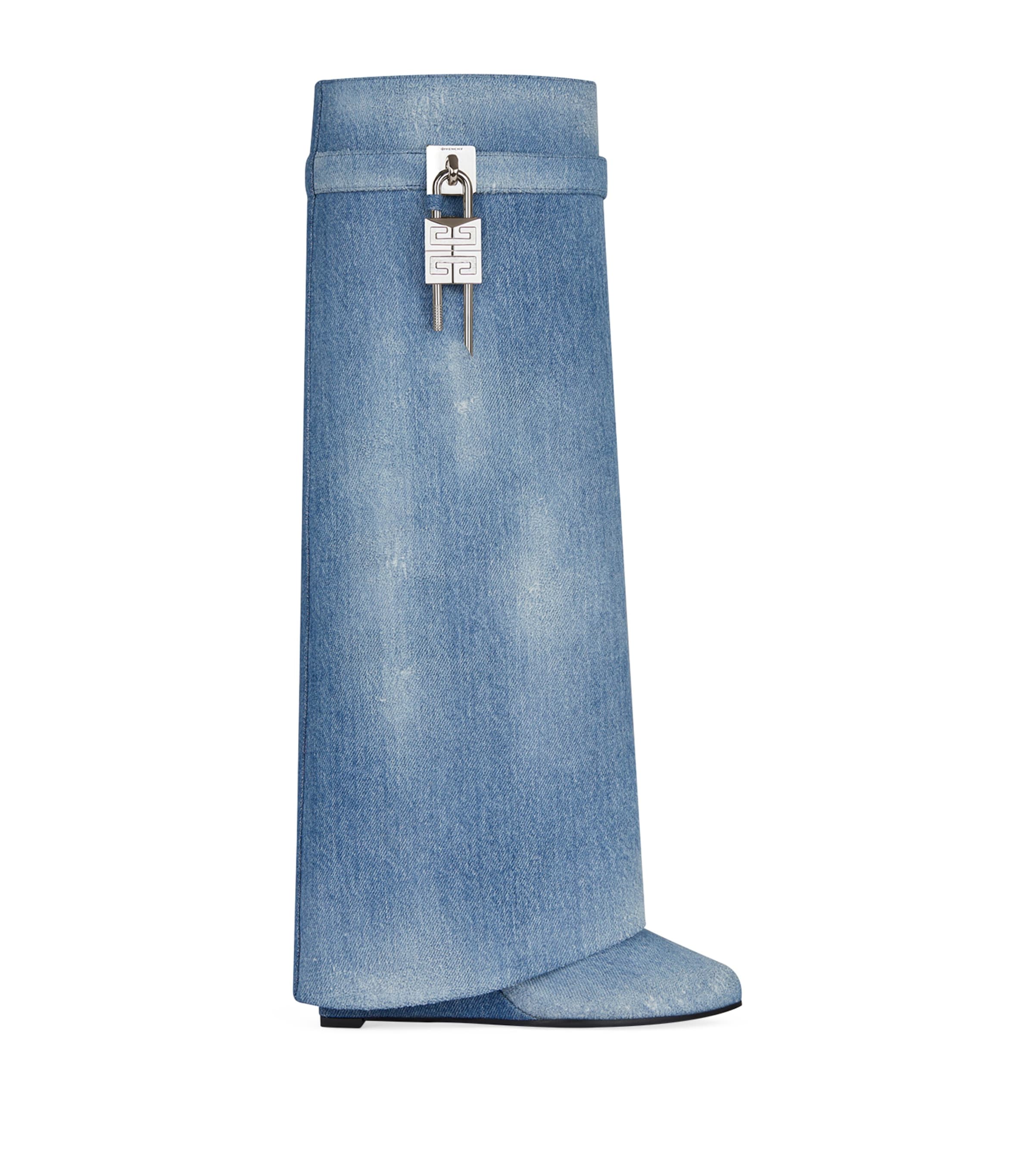 GIVENCHY DENIM SHARK LOCK KNEE-HIGH BOOTS 90