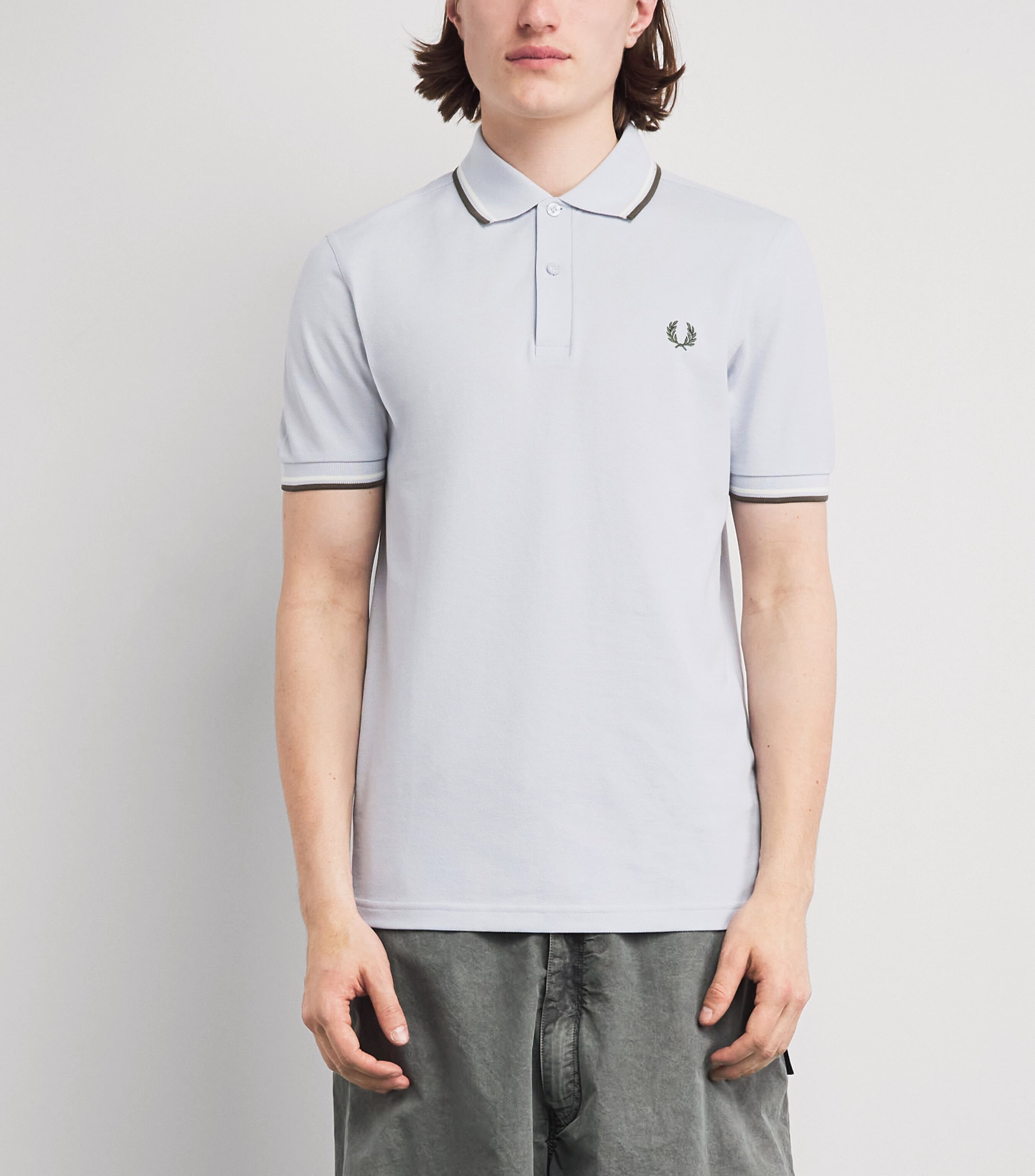 Fred Perry Mens Cotton Twin Tipped Polo Shirt Dusky Blue/ecru Image 4