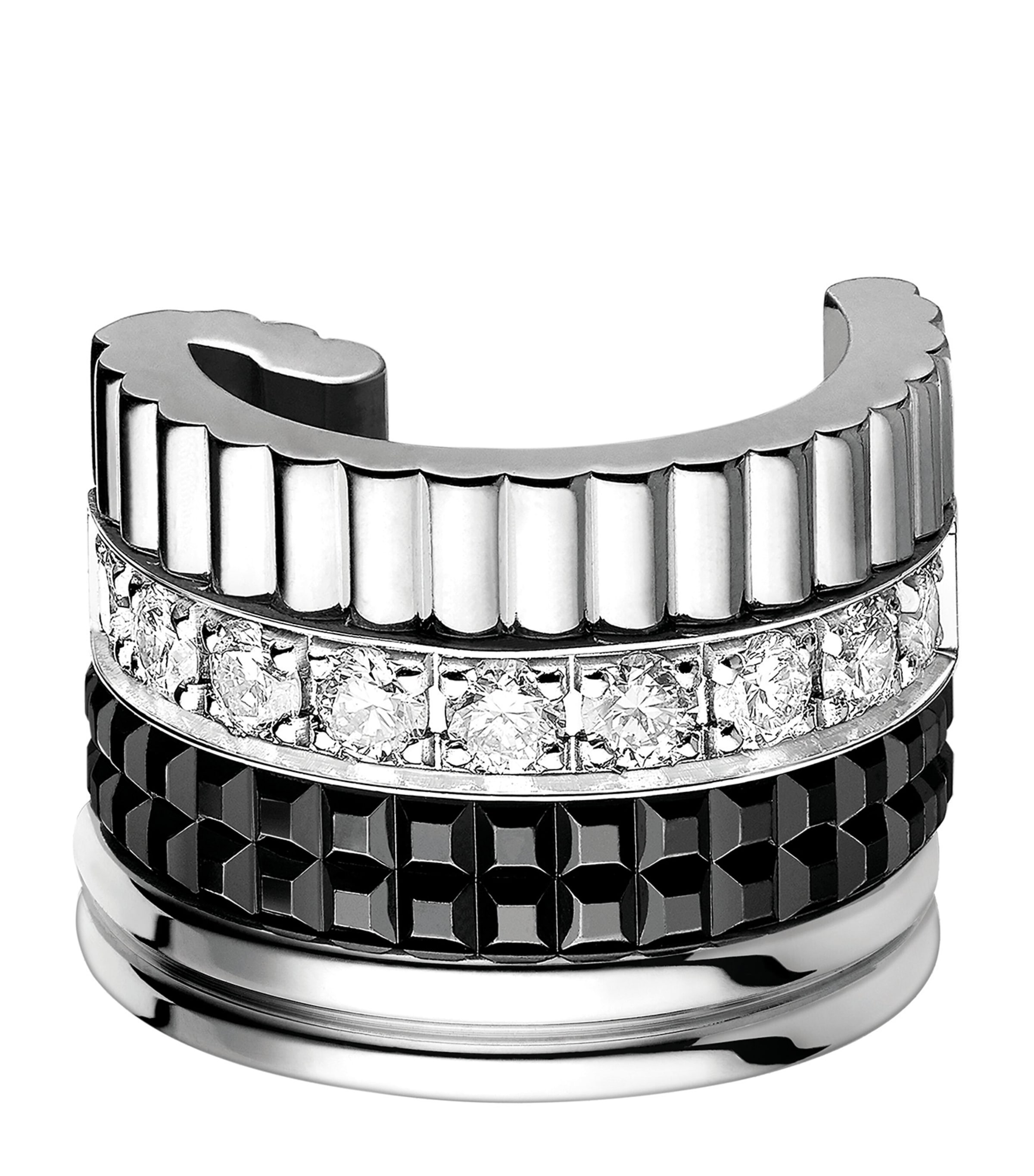 White Gold and Diamond Quatre Single Ear Cuff BLACK Image 2