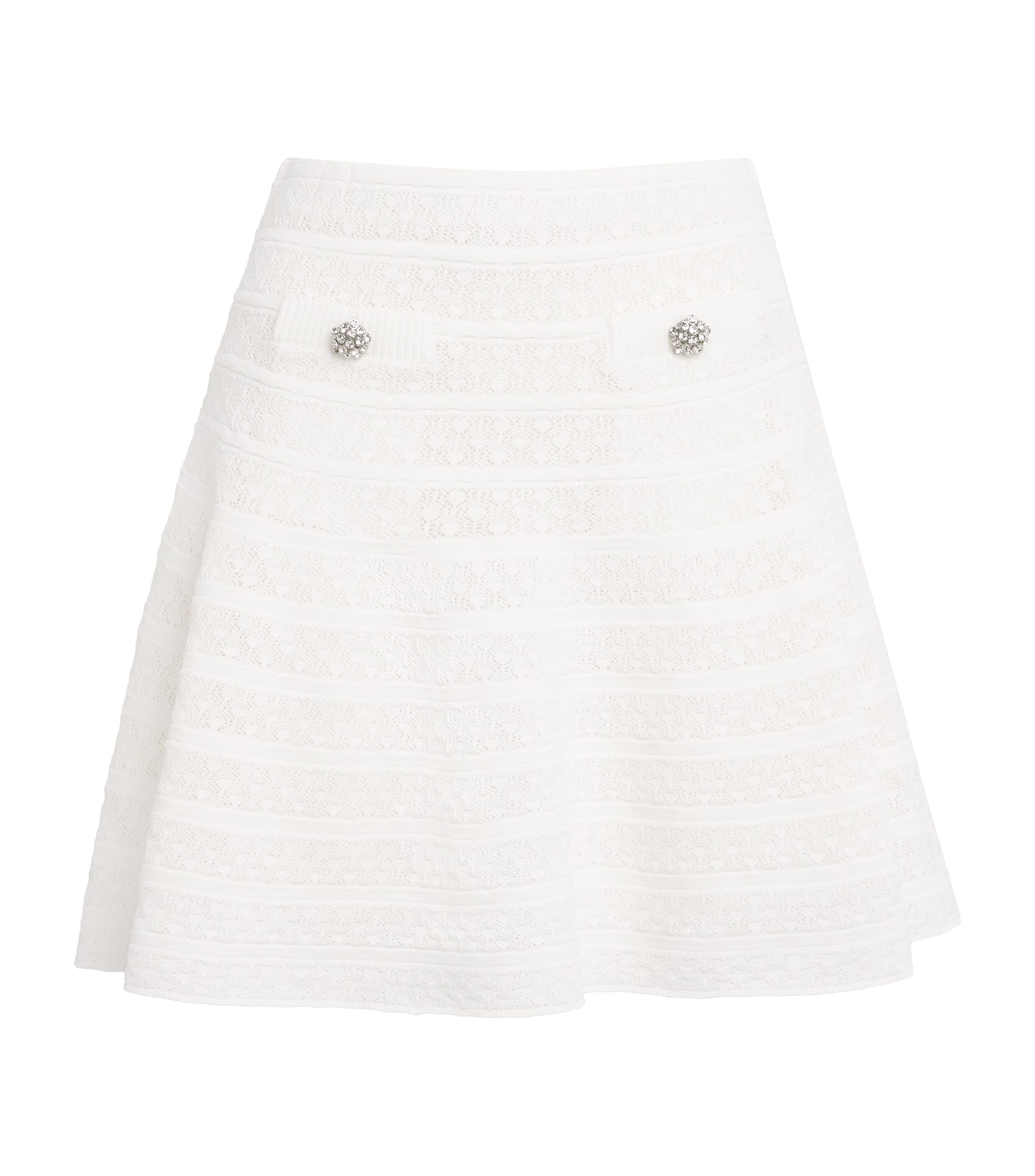 Self-Portrait Womens Pointelle Mini Skirt White Image 1