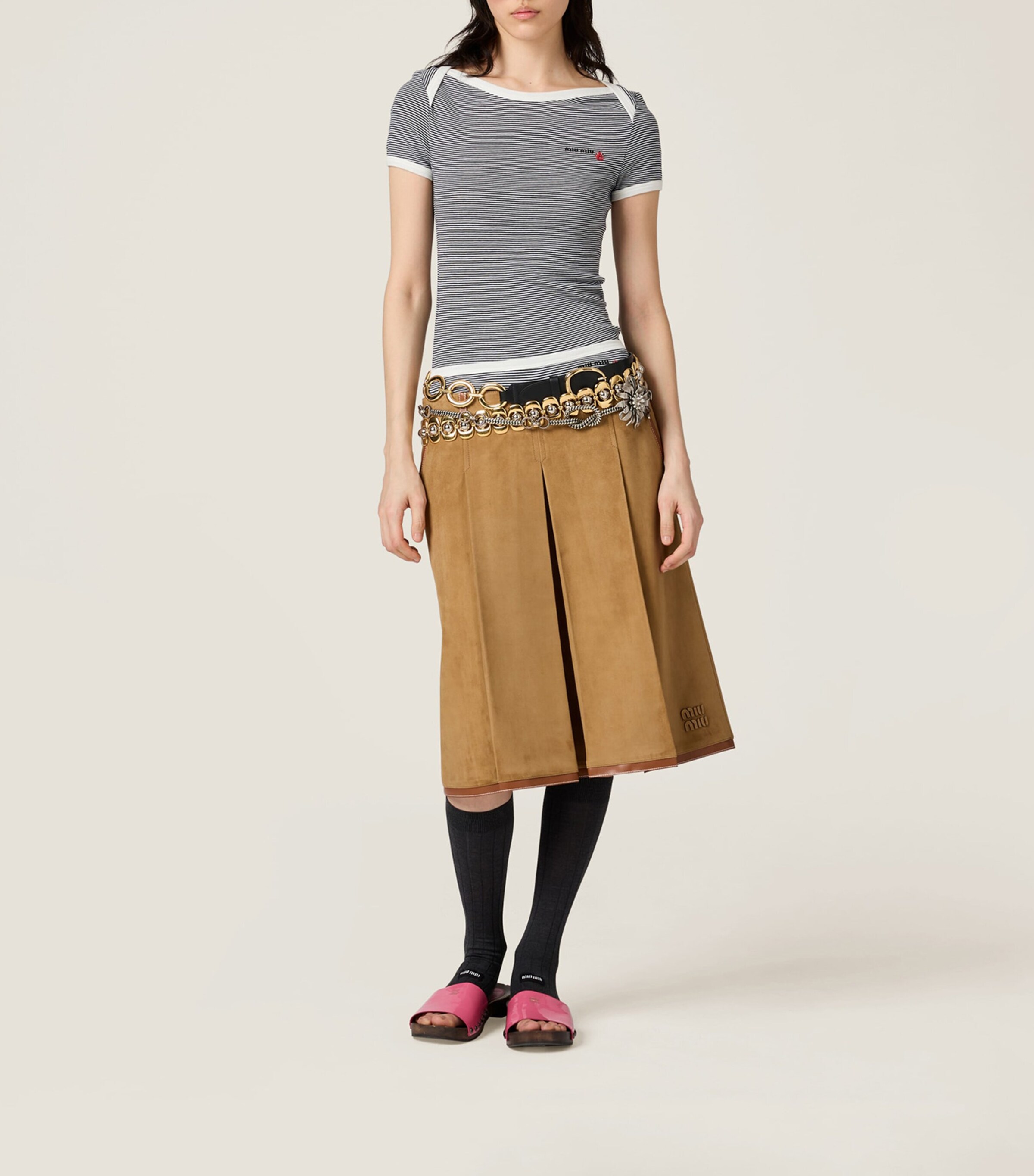 Suede Pleated Midi Skirt F0JRS Image 2