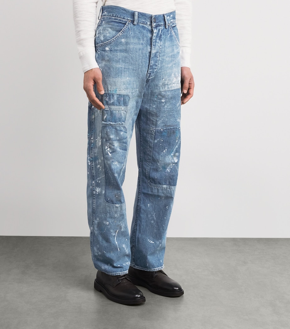 Paint-Splatter Distressed Straight Jeans BLUE Image 3