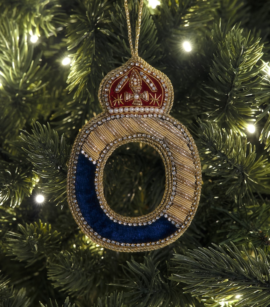 Tinker Tailor Velvet Crystal Letter O Tree Decoration Navy, Gold & Wine Image 3