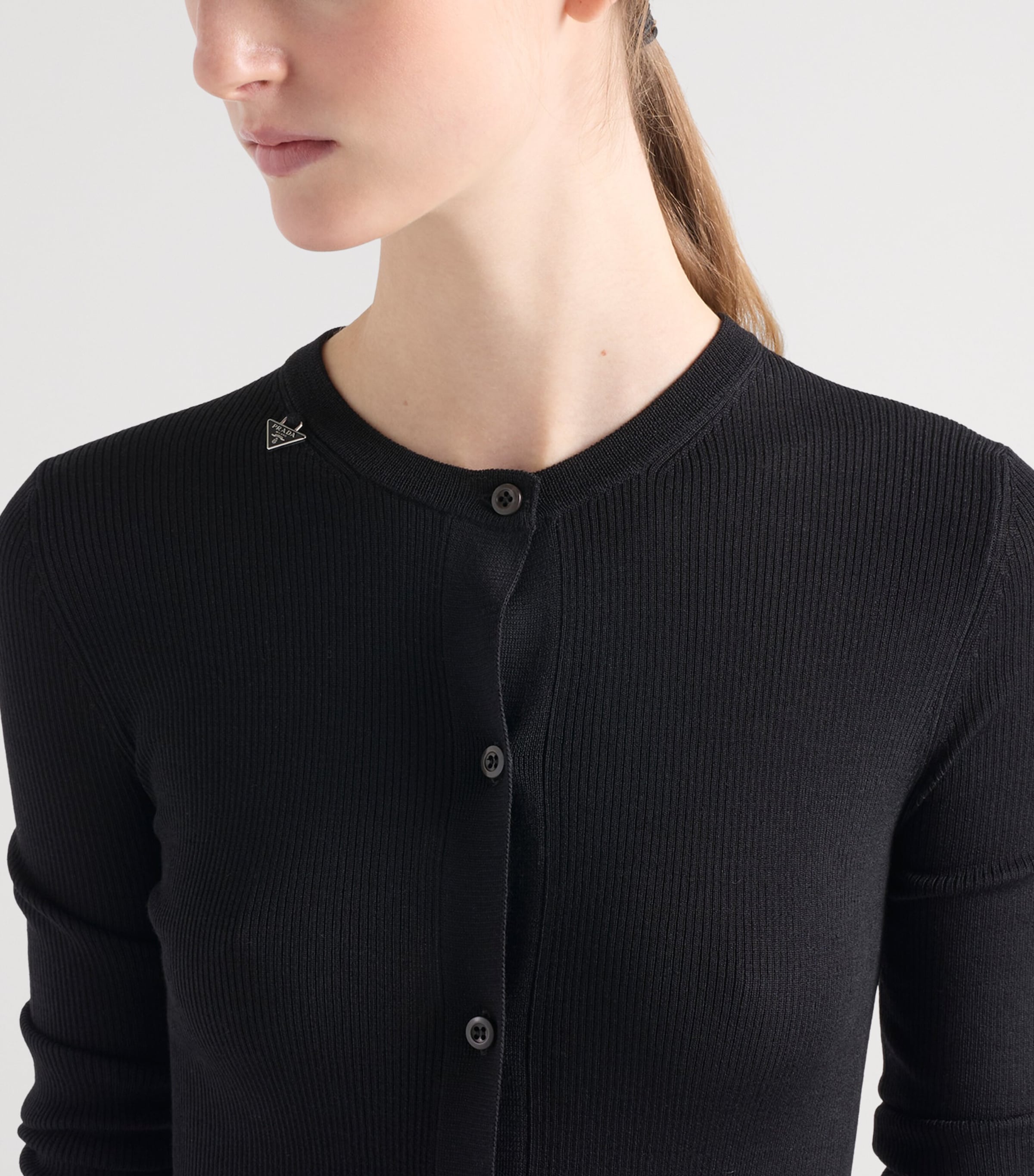 Prada Womens Wool Ribbed Slim Cardigan Image 4