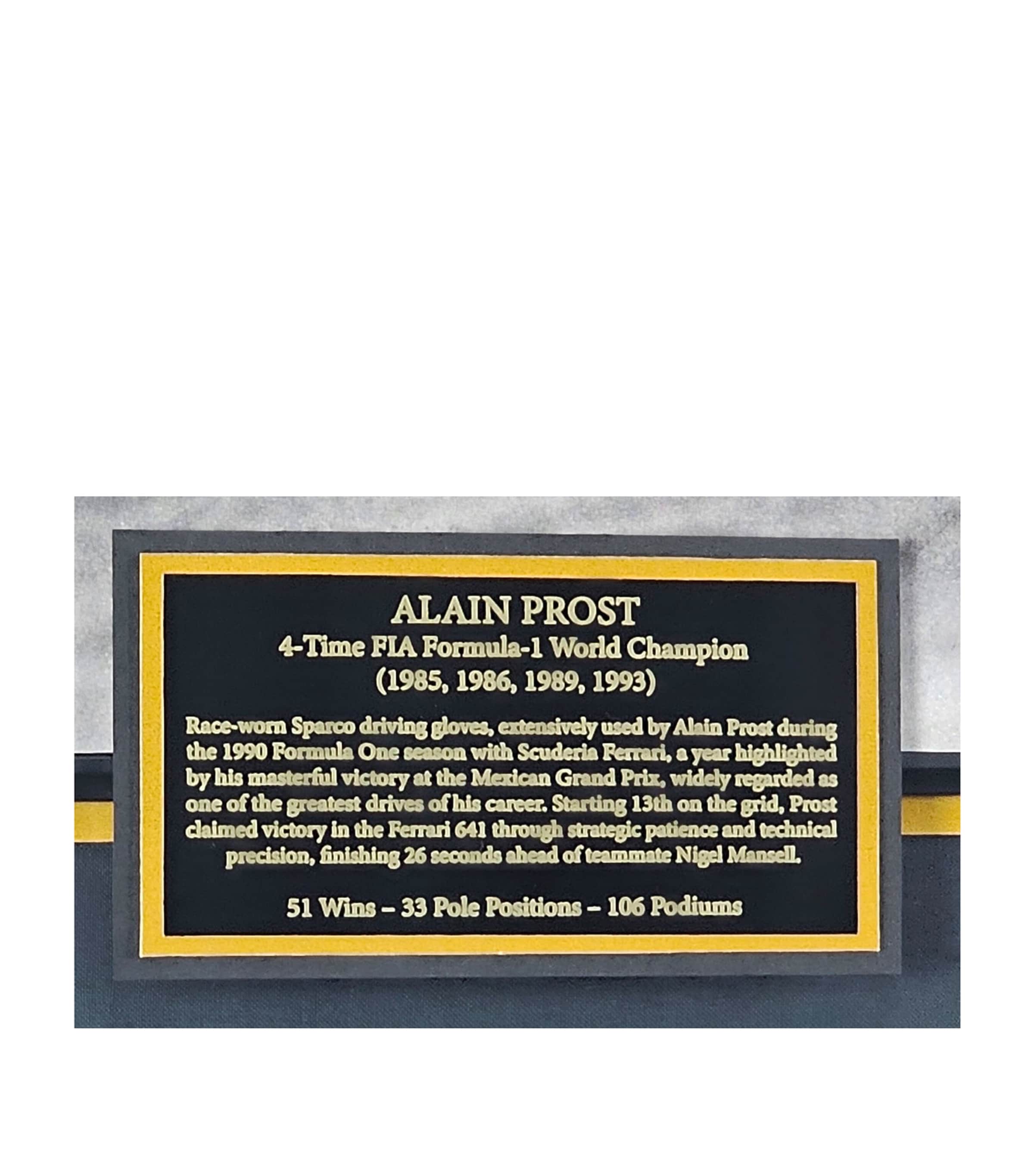 Leipzig Galleries Alain Prost Signed Race-Worn Gloves Framed Display Image 2