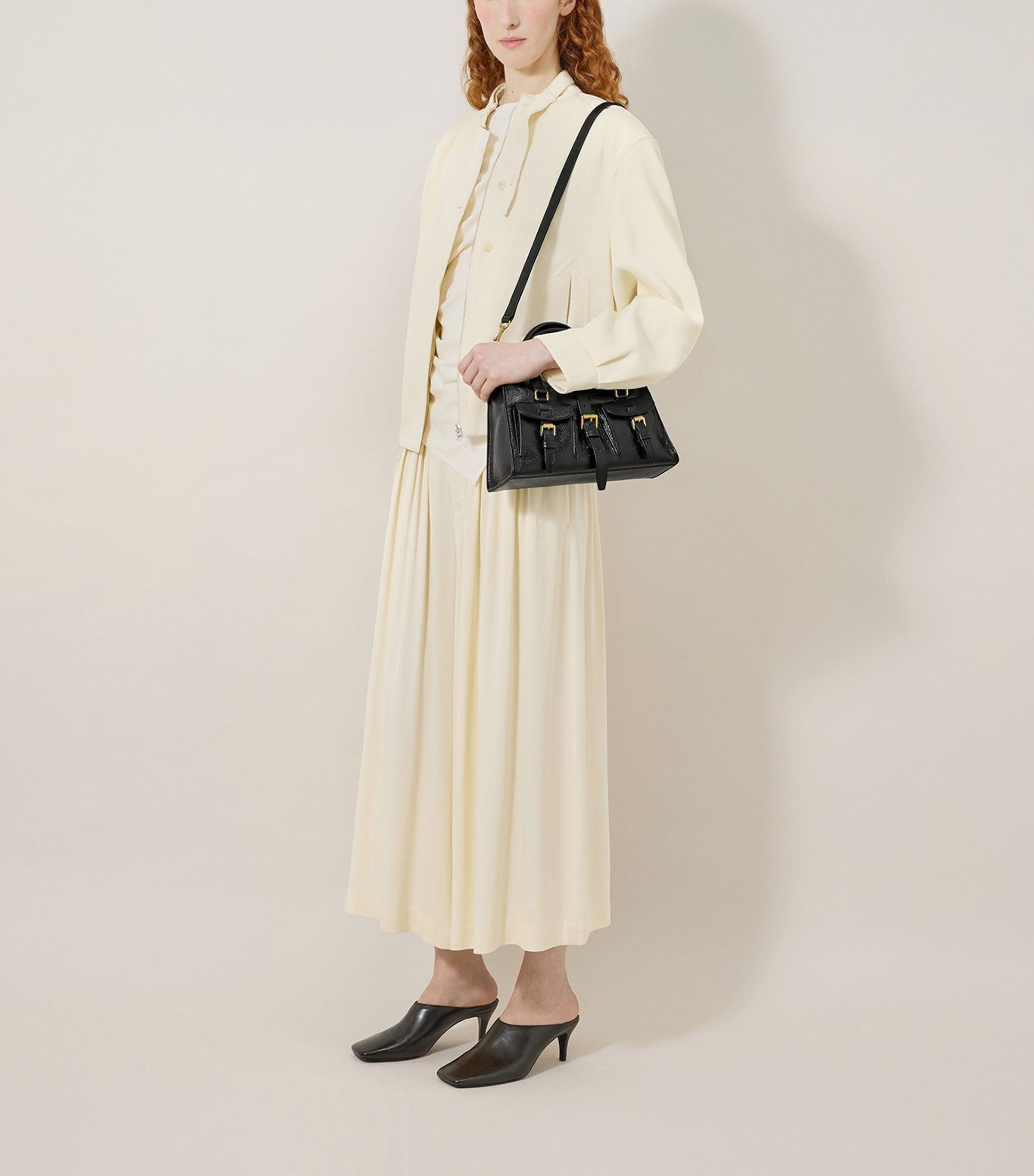 Small Leather Roxanne Top-Handle Bag BLACK Image 5