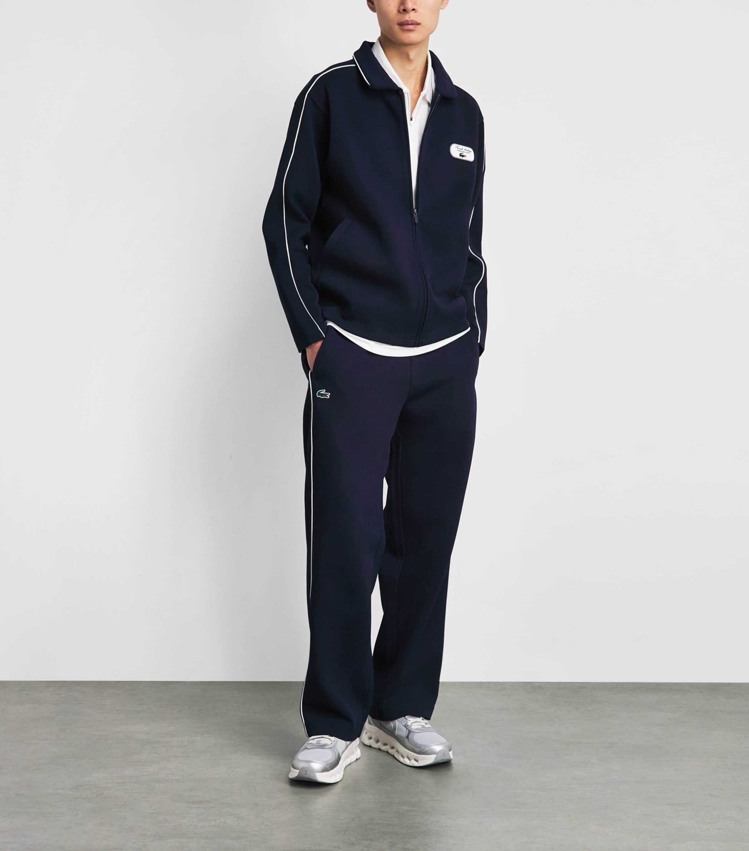 Lacoste Mens Tennis Heritage Zip-Up Sweatshirt Navy Blue/flour Image 2