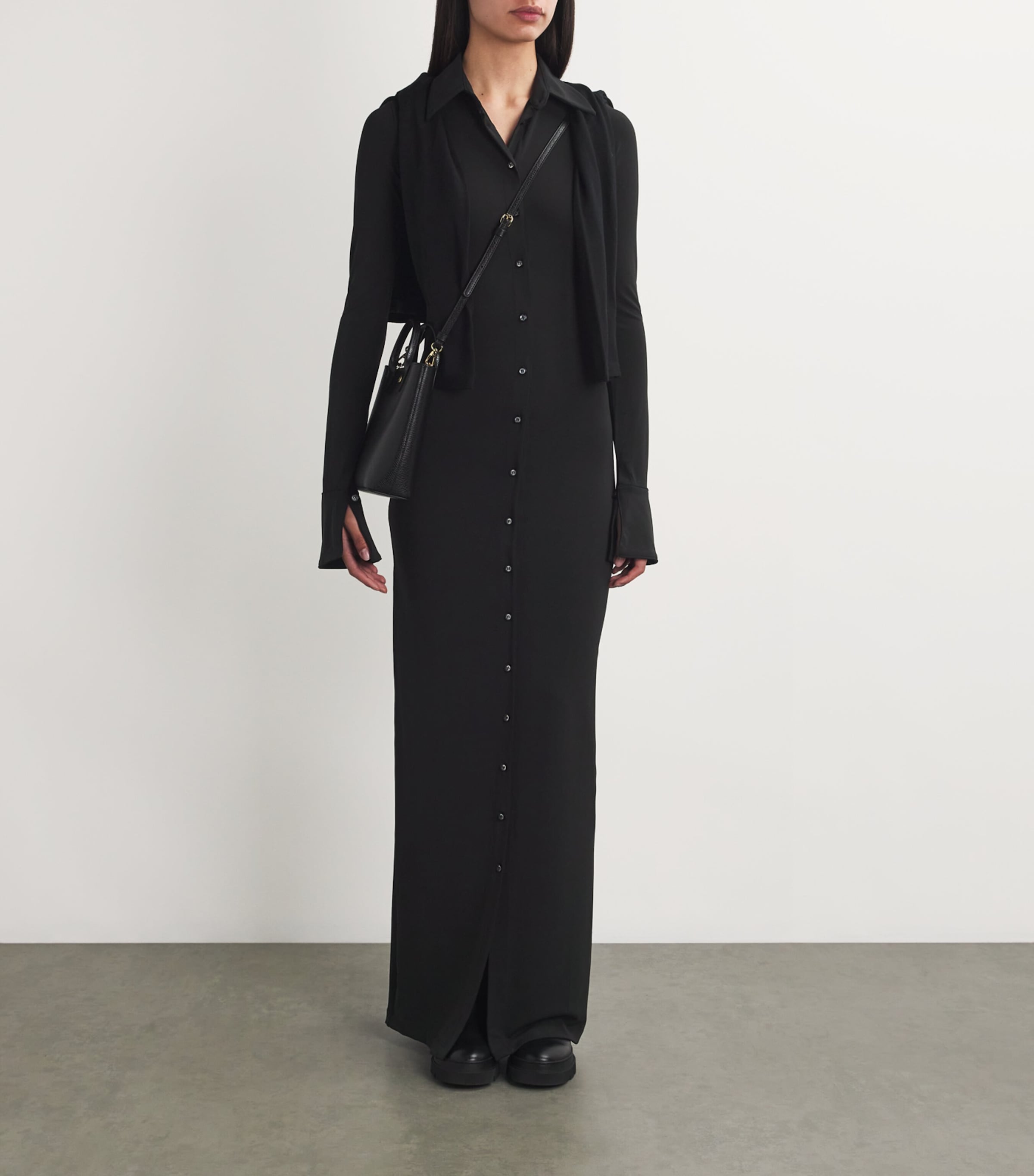 ÉTERNE Womens Georgia Maxi Shirt Dress Black Image 2