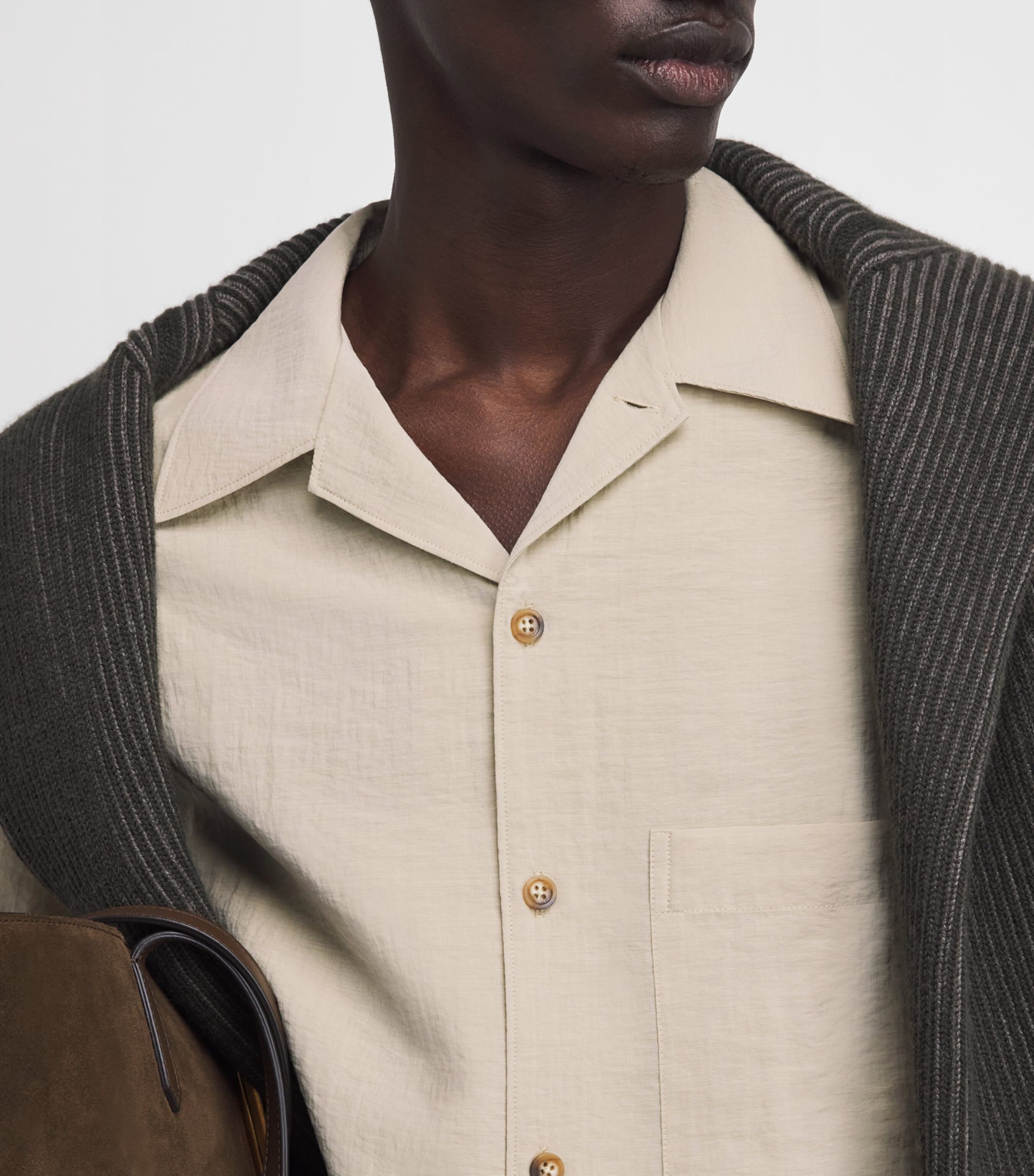 Le 17 Septembre Mens Camp Collar Short-Sleeve Shirt Beige Image 5