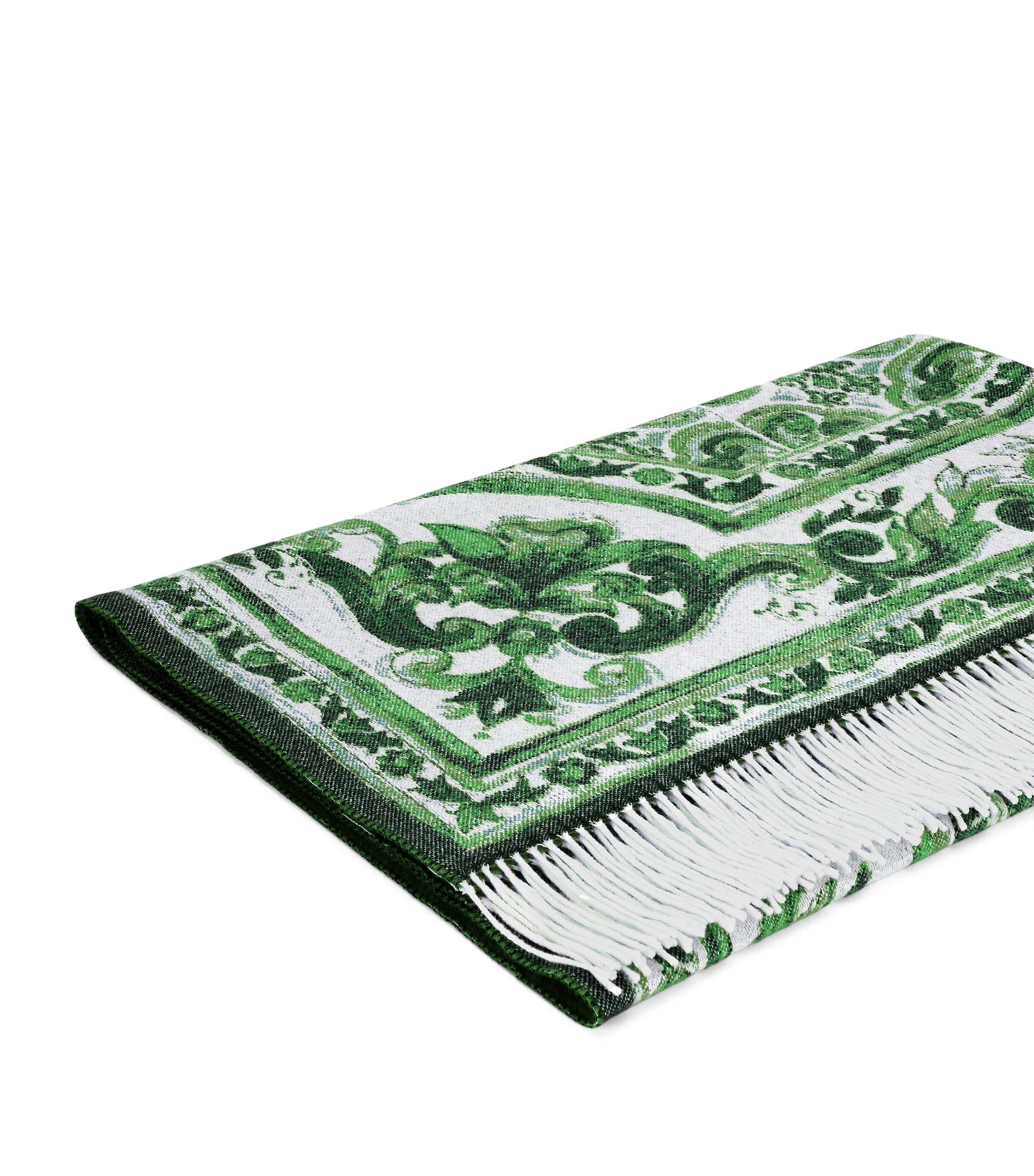 Dolce&Gabbana Casa Cashmere Verde Maiolica Fringe Throw (140cm x 180cm) Verde Maiolica Image 4