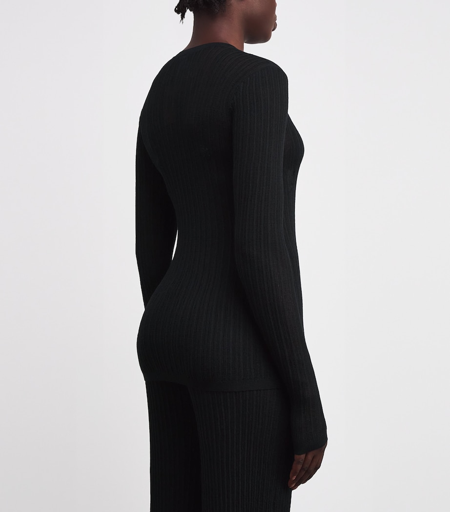 Sheer Knit Henley Top ONYX Image 4