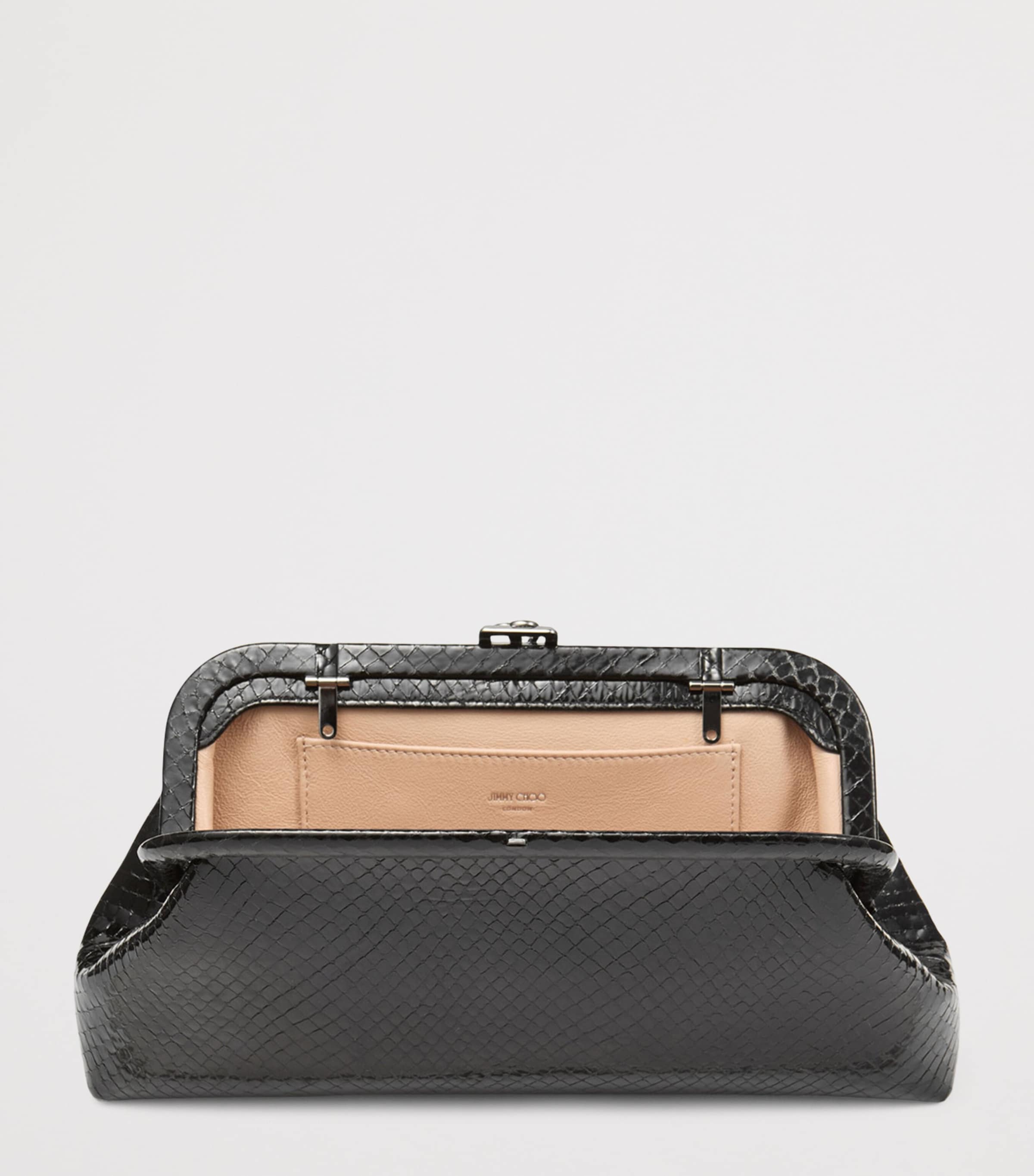 Skylar Snake-Embossed Leather Clutch Bag BLACK/DARK SILVER Image 5